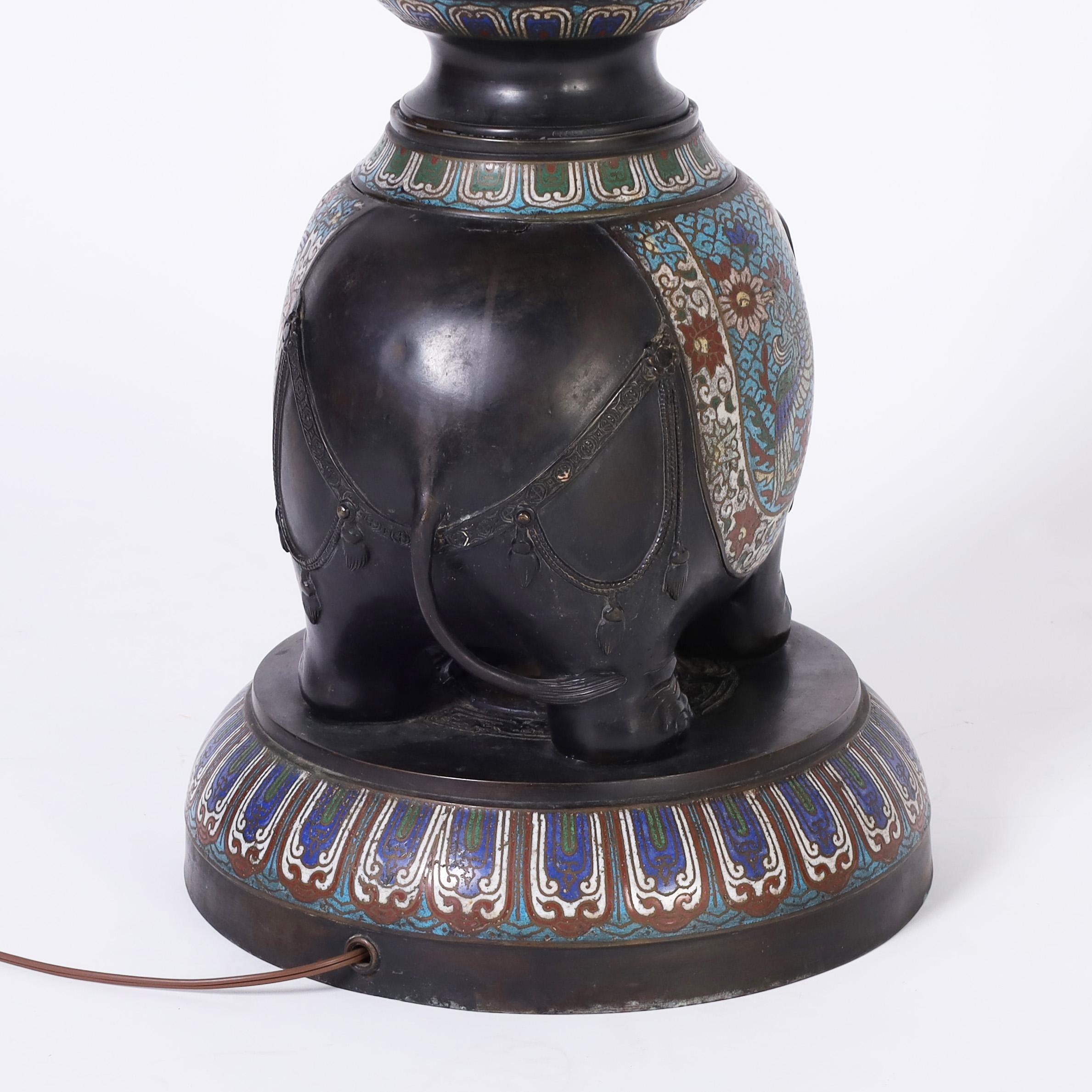 Antique Pair of Japanese Bronze Cloisonné Floor Lamps with Elephants 2
