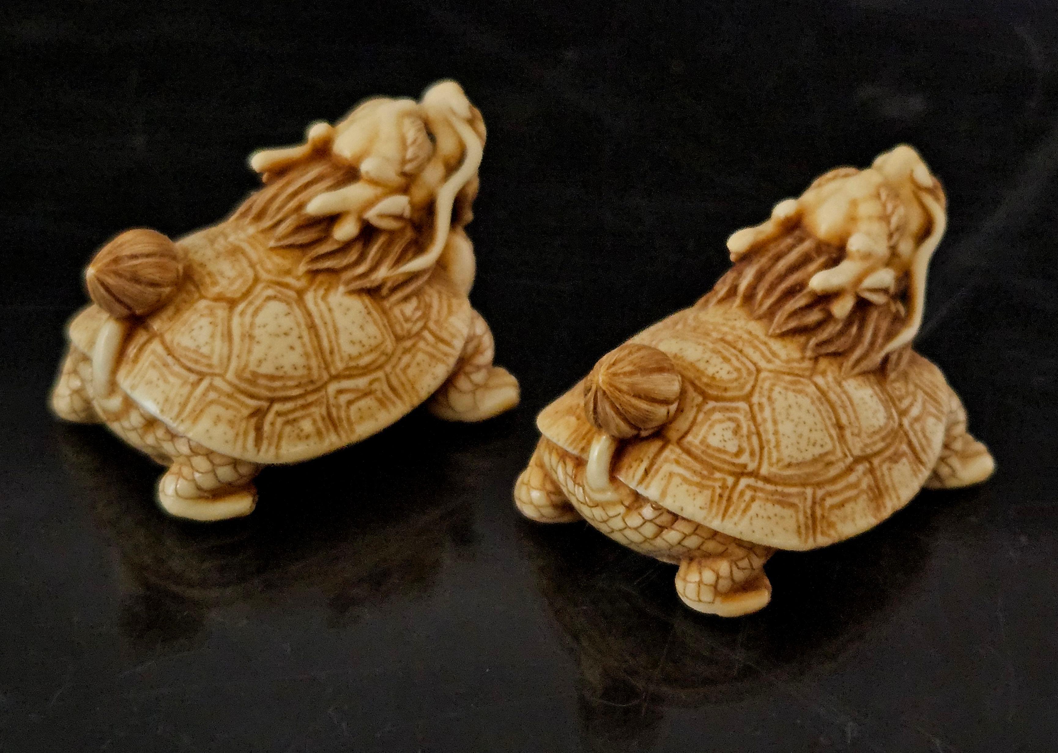 Hand-Crafted Antique Pair of Japanese Carved Netsukes 
