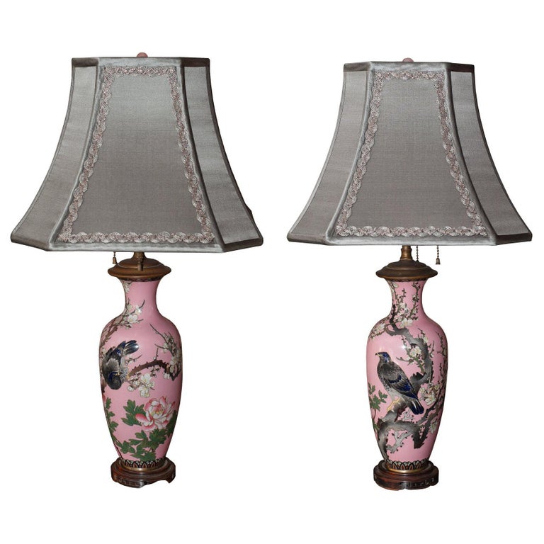 Antique Pair of Japanese Handpainted Pink Porcelain Lamps with Silver  Shades For Sale at 1stDibs | antique hand painted lamps, antique porcelain  lamps, pink chinoiserie lamp