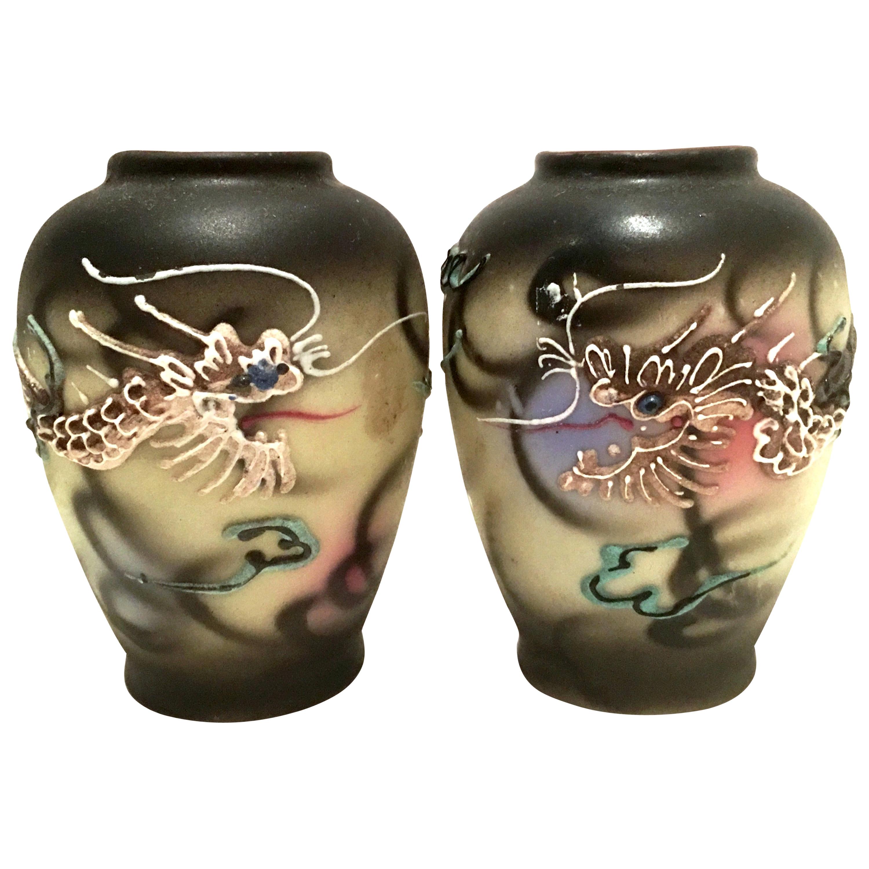 Antique Pair of Japanese Porcelain Hand Painted Dragon Ware Vases