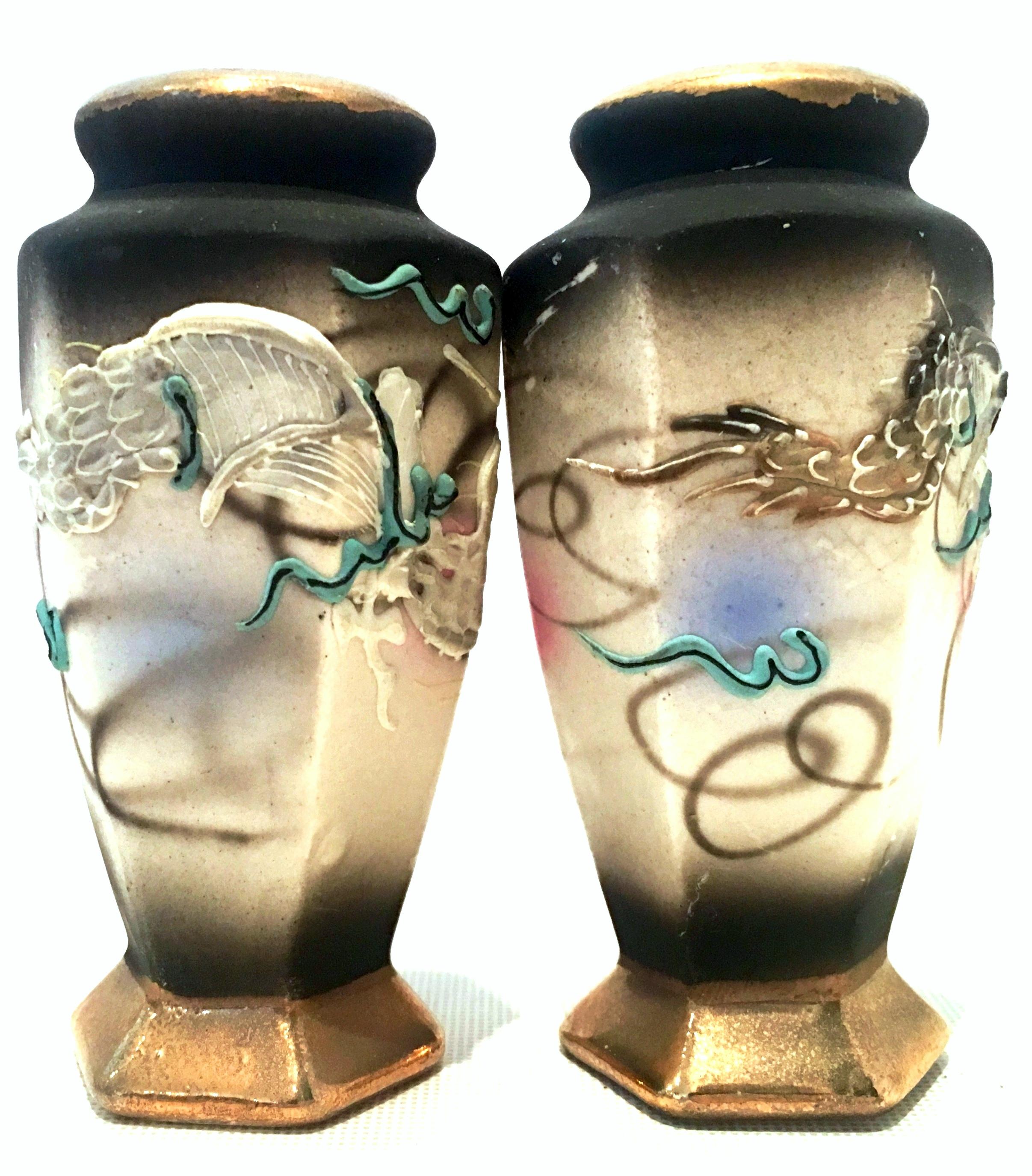 1920s pair of Japanese hand painted porcelain & 22-karat gold 
