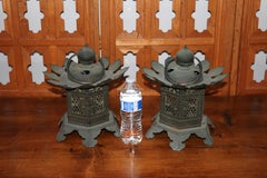Antique Pair of Japanese Temple Hanging Bronze Lantern