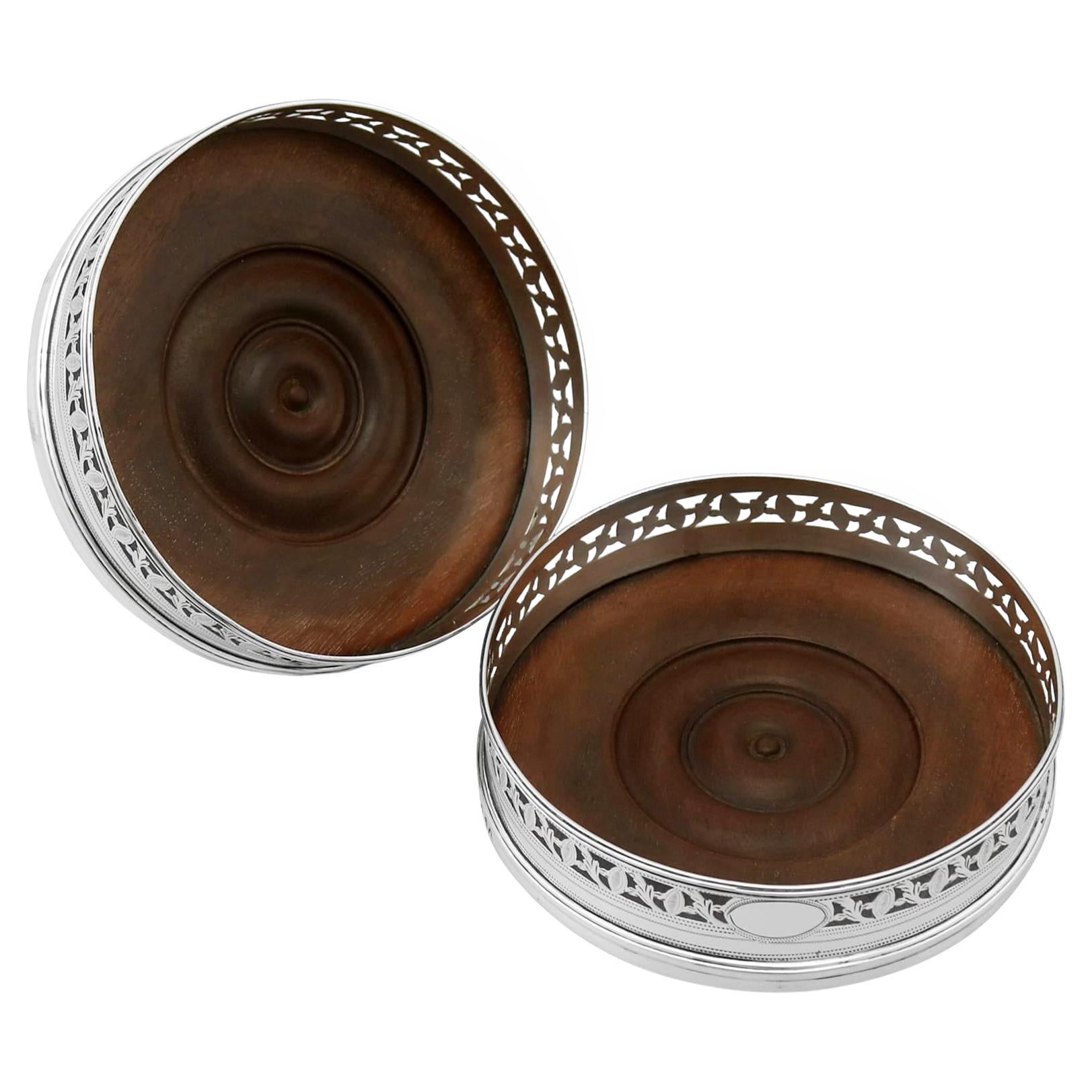 Antique Pair of Joseph Scammell Georgian Silver Coasters, London 1795