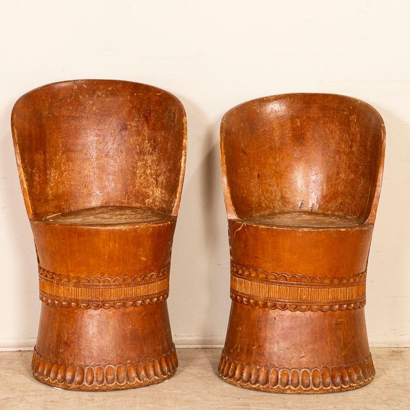 Norwegian Antique Pair of Kubbestol Chairs from Norway