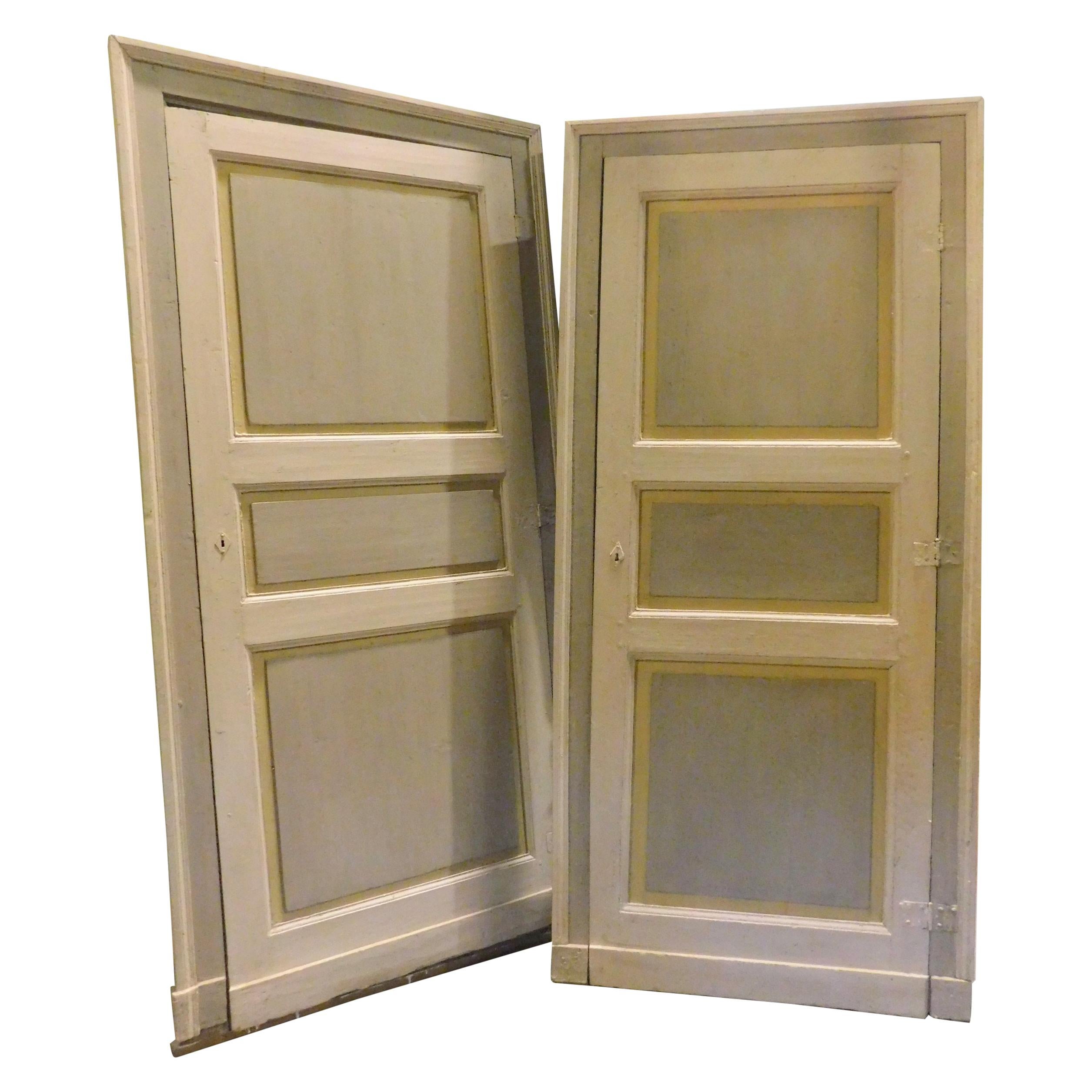 Antique Pair of Lacquered Doors, Original Frame, 19th Century, Italy