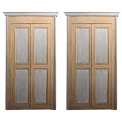 Used Pair of Lacquered Doors with Original Frame, Gray and Beige, 1800, Italy