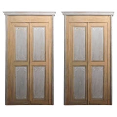 Antiguo Par de Puertas Lacadas con Marco Original, Gris y Beige, 1800, Italia