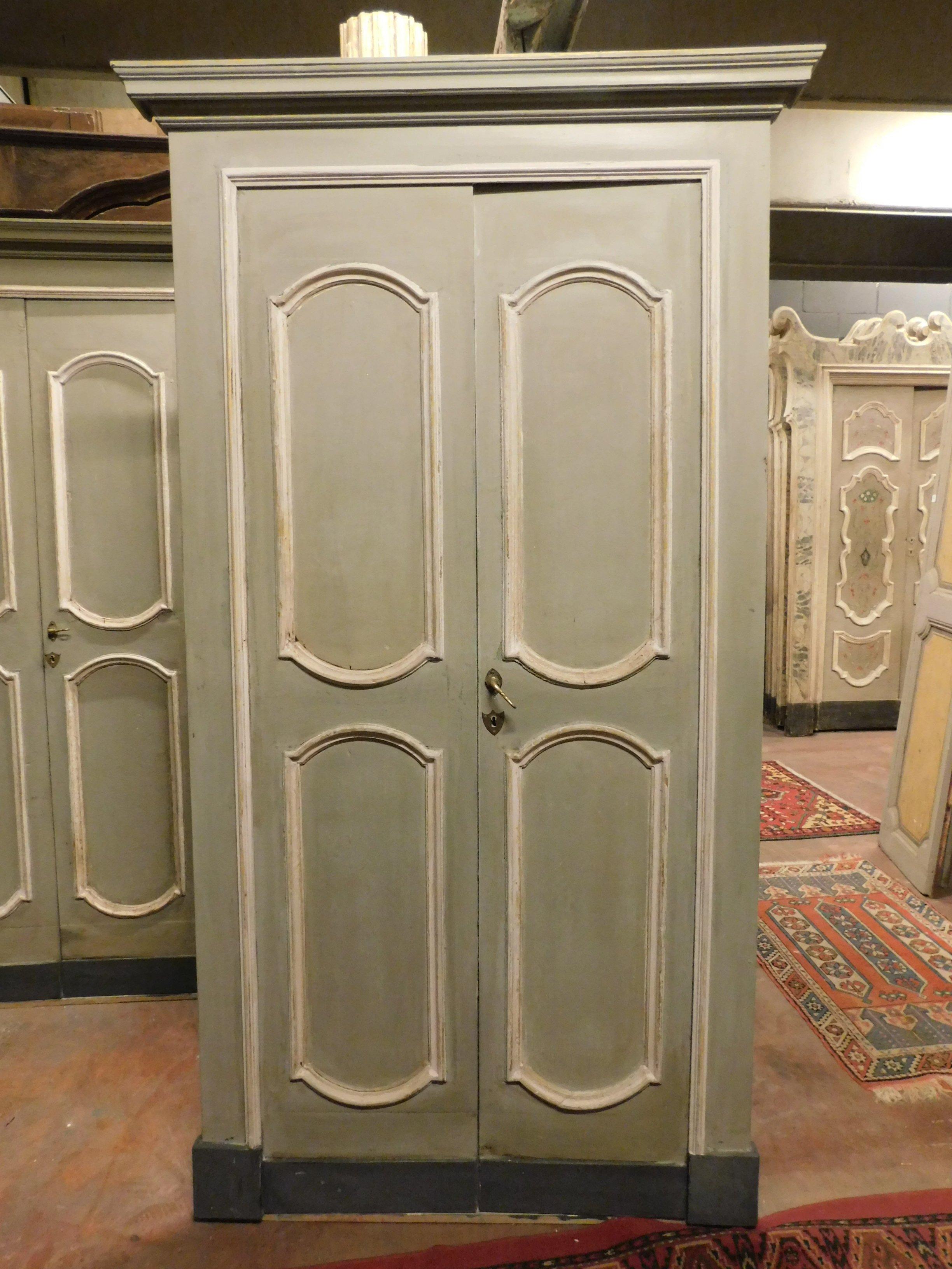 Wood Antique Pair of Lacquered Double Doors with Frame, 18th Century, Italy