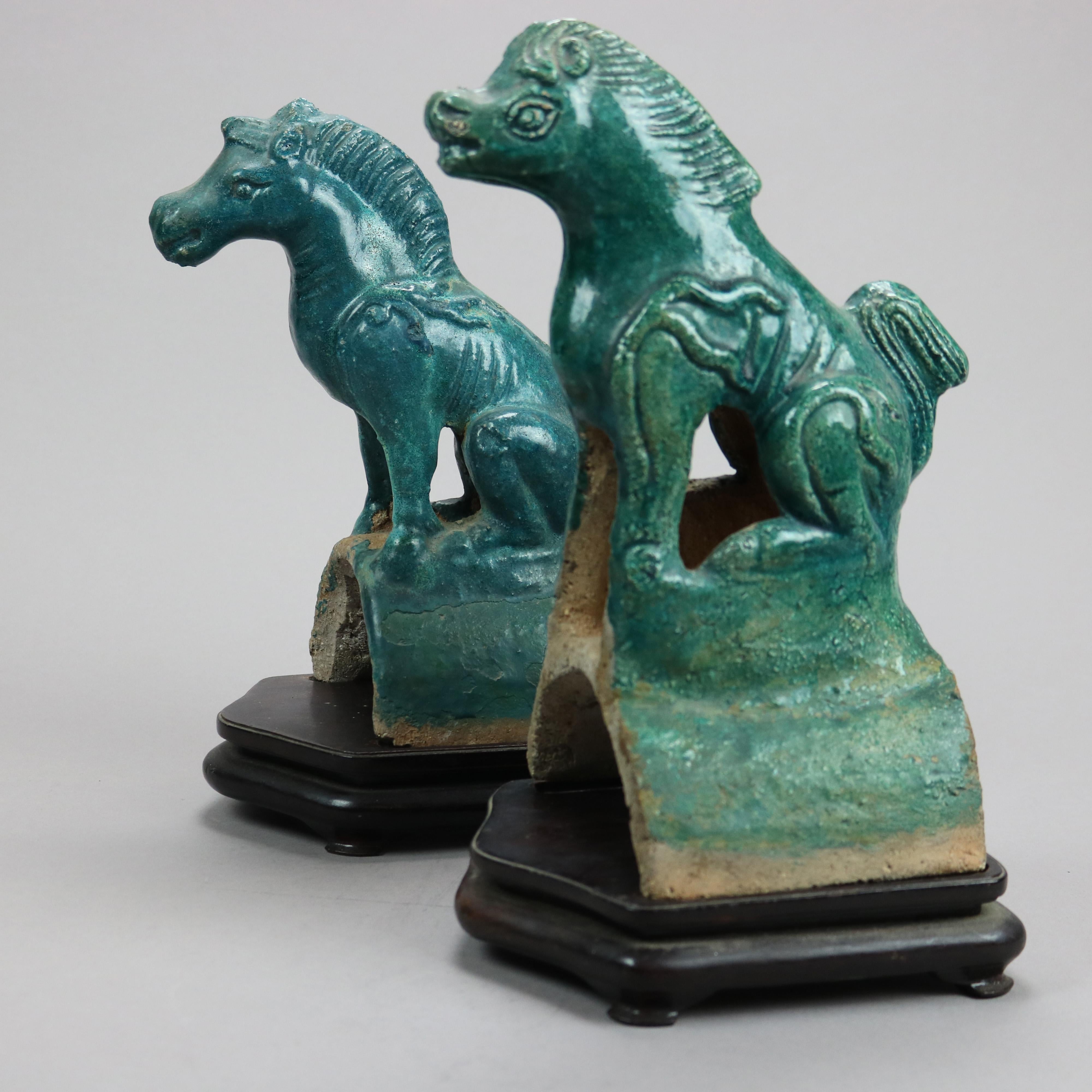 19th Century Antique Pair of Large Chinese Hand Crafted Terracotta Horse Figures, 19th C