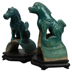 Antique Pair of Large Chinese Hand Crafted Terracotta Horse Figures, 19th C