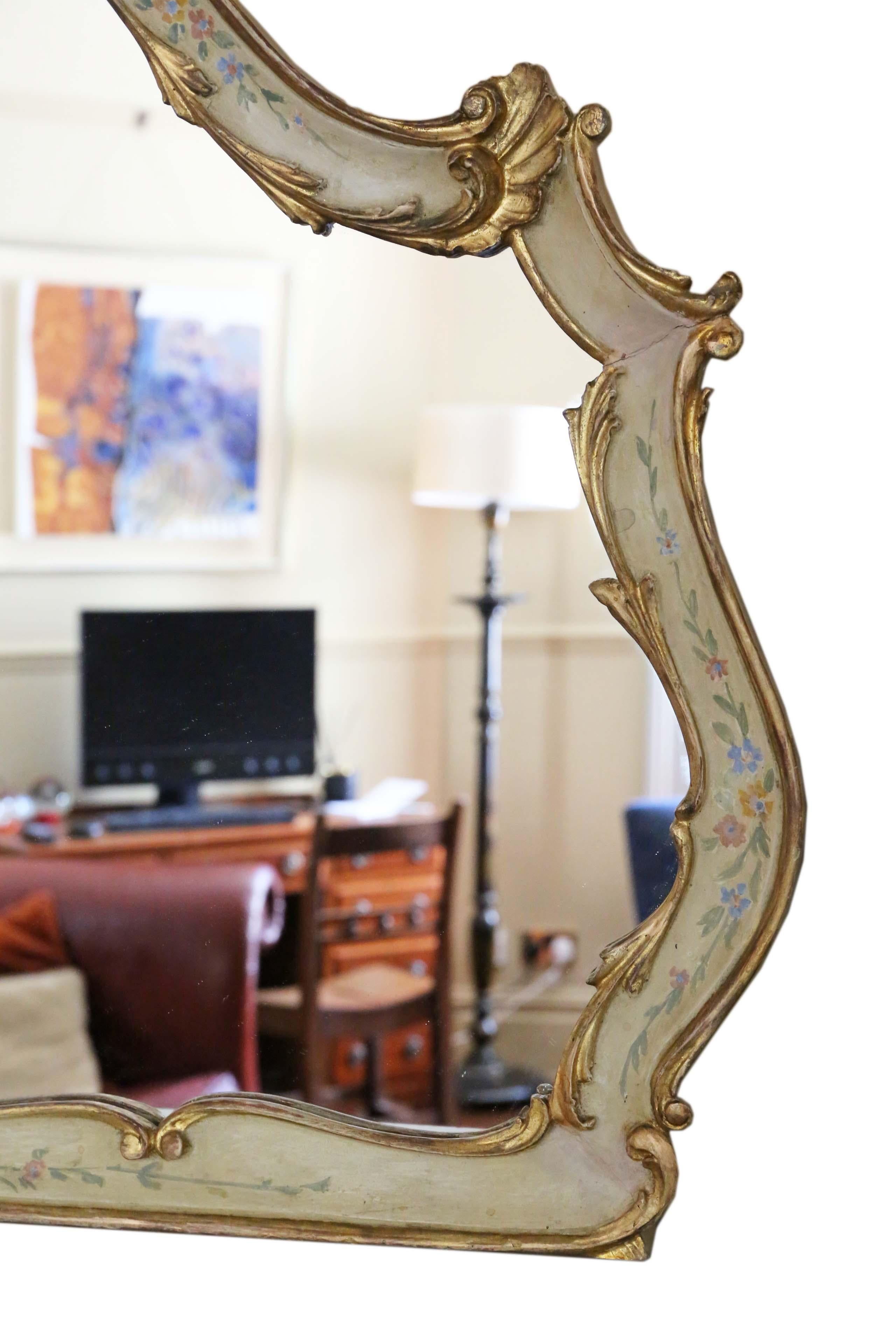 Giltwood Antique Pair of Large Decorated Gilt Wall Mirrors, 19th Century For Sale