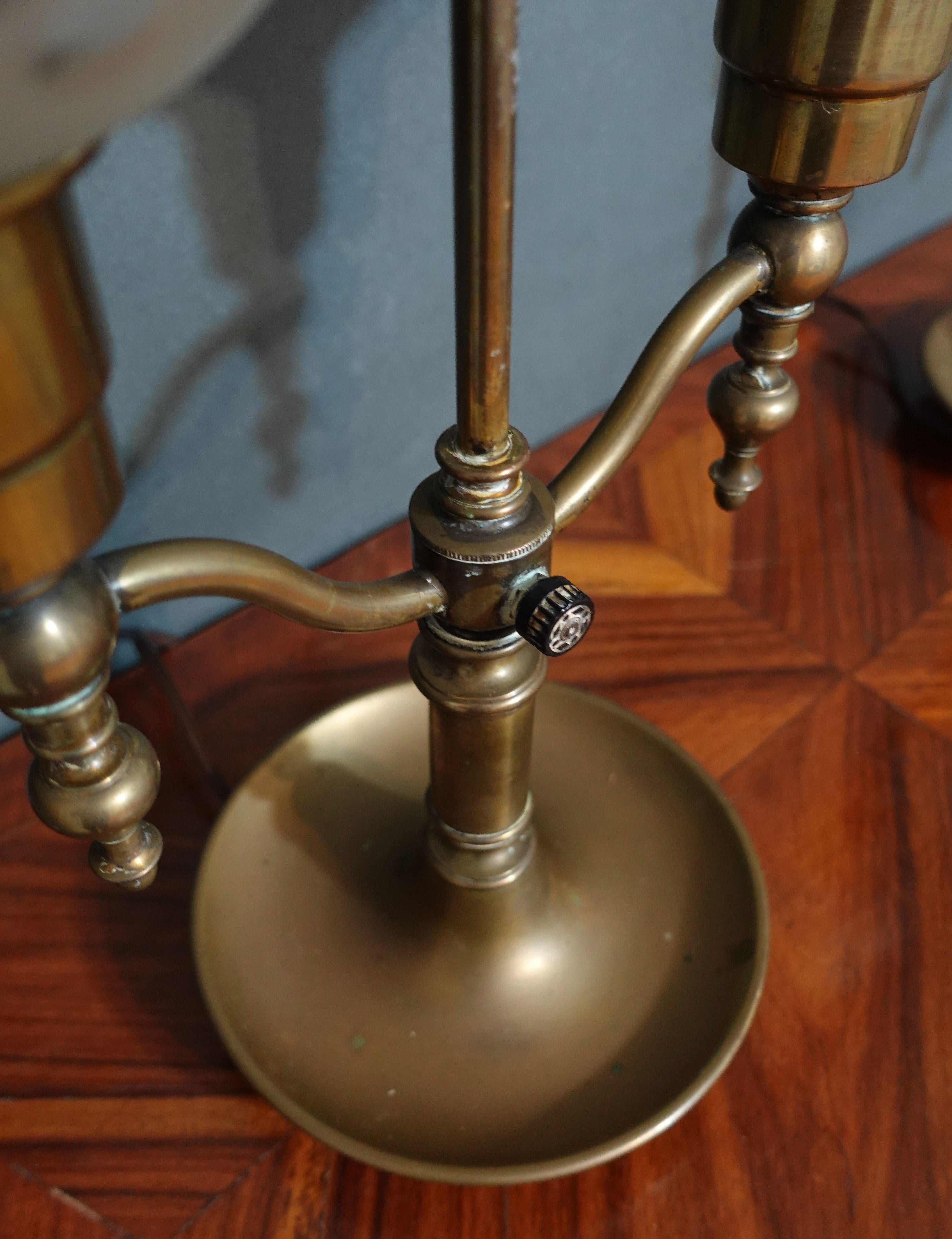 Antique Pair of Large Double Arm Brass Hurricane Lamps, 1900s In Good Condition For Sale In Norton, MA