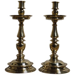 Antique Pair of Large Dutch Heemskerk Solid Brass Candlesticks