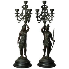 Antique Pair of Large Figural Anglo-Indian Bronzed Metal Candelabra, Circa 1890