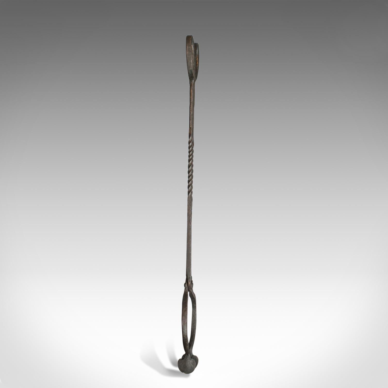 English Antique Pair of Large Fire Tongs, Georgian, Hand Forged, Stirrup, circa 1800