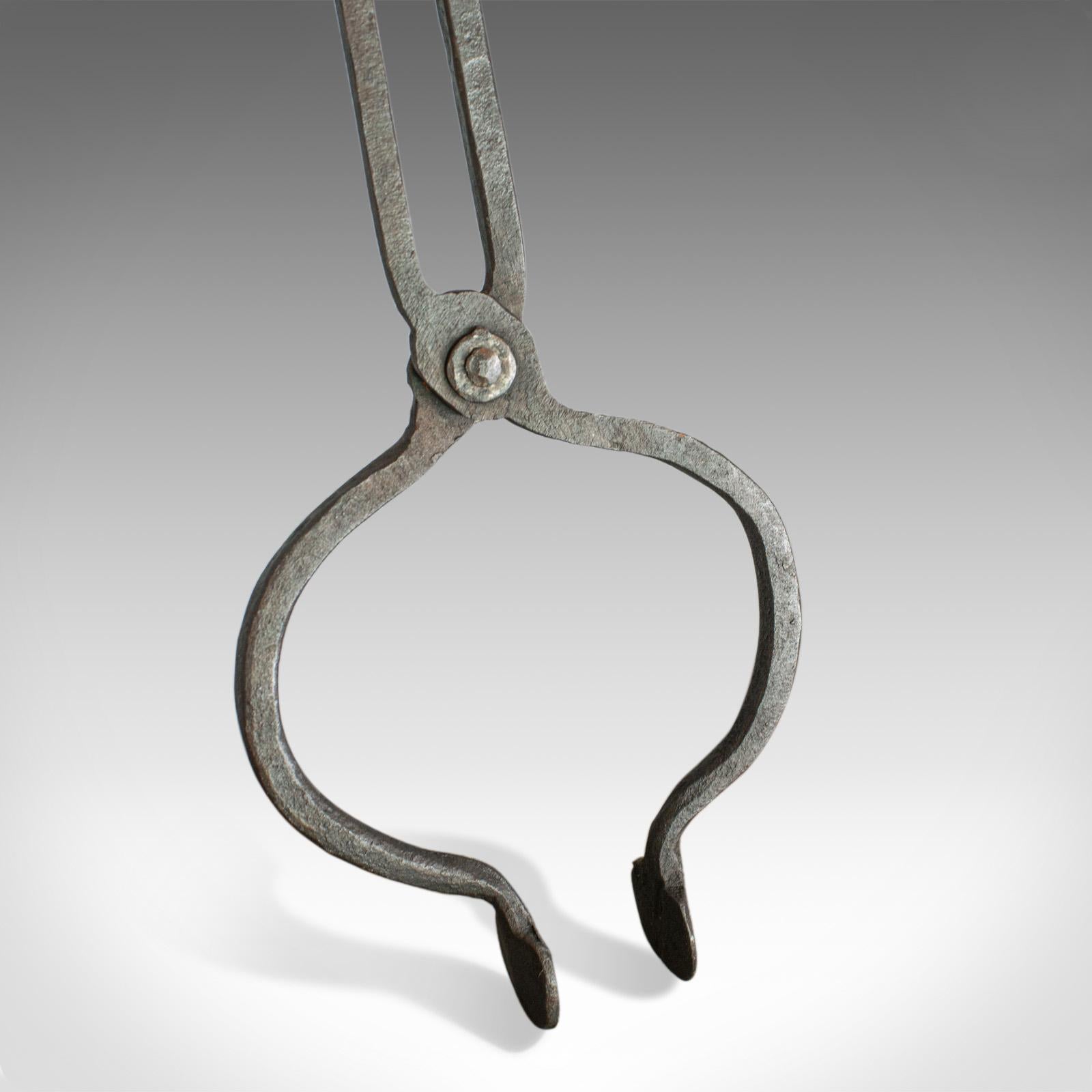 17th Century Antique Pair of Large Fire Tongs, Georgian, Hand Forged, Stirrup, circa 1800