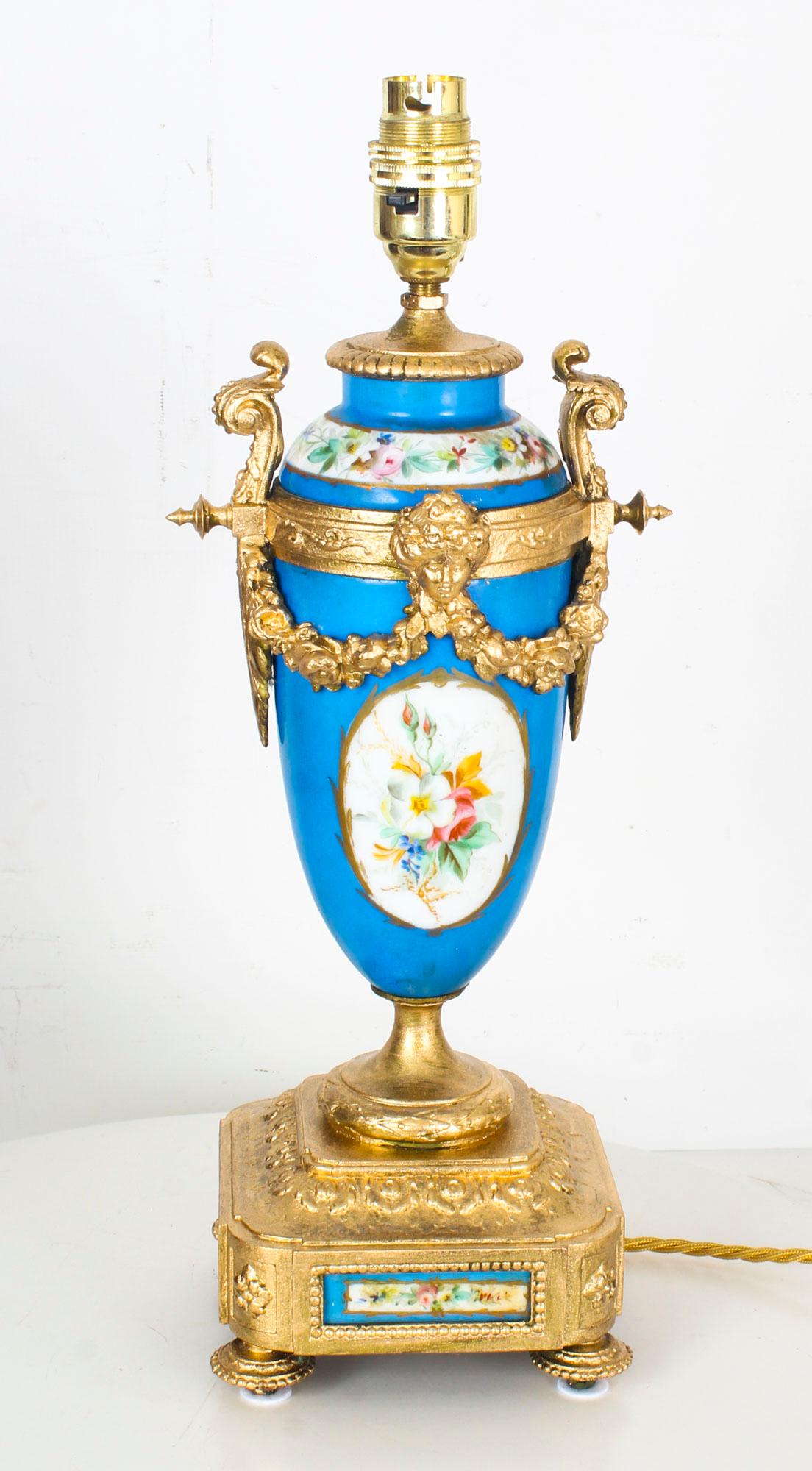 Antique Pair of Large French Bleu Celeste Sevres Vases Lamps 19th Century 3