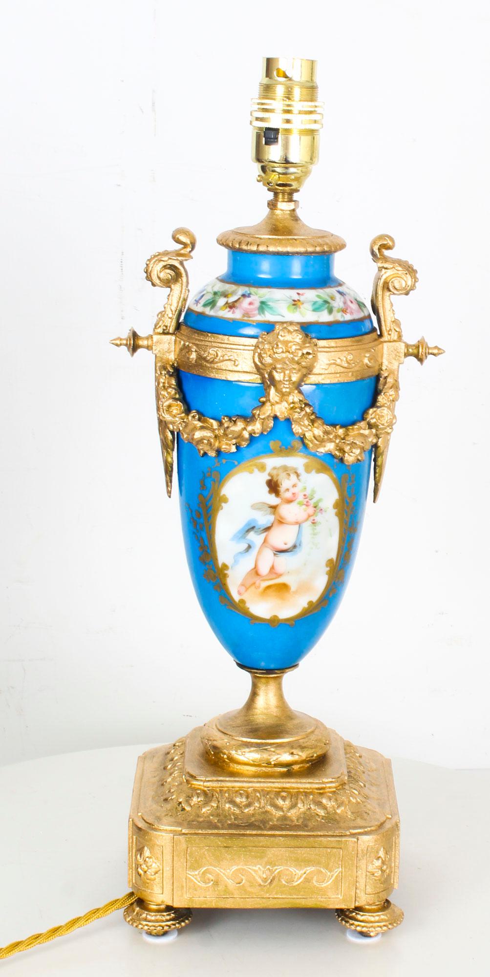 Antique Pair of Large French Bleu Celeste Sevres Vases Lamps 19th Century 7