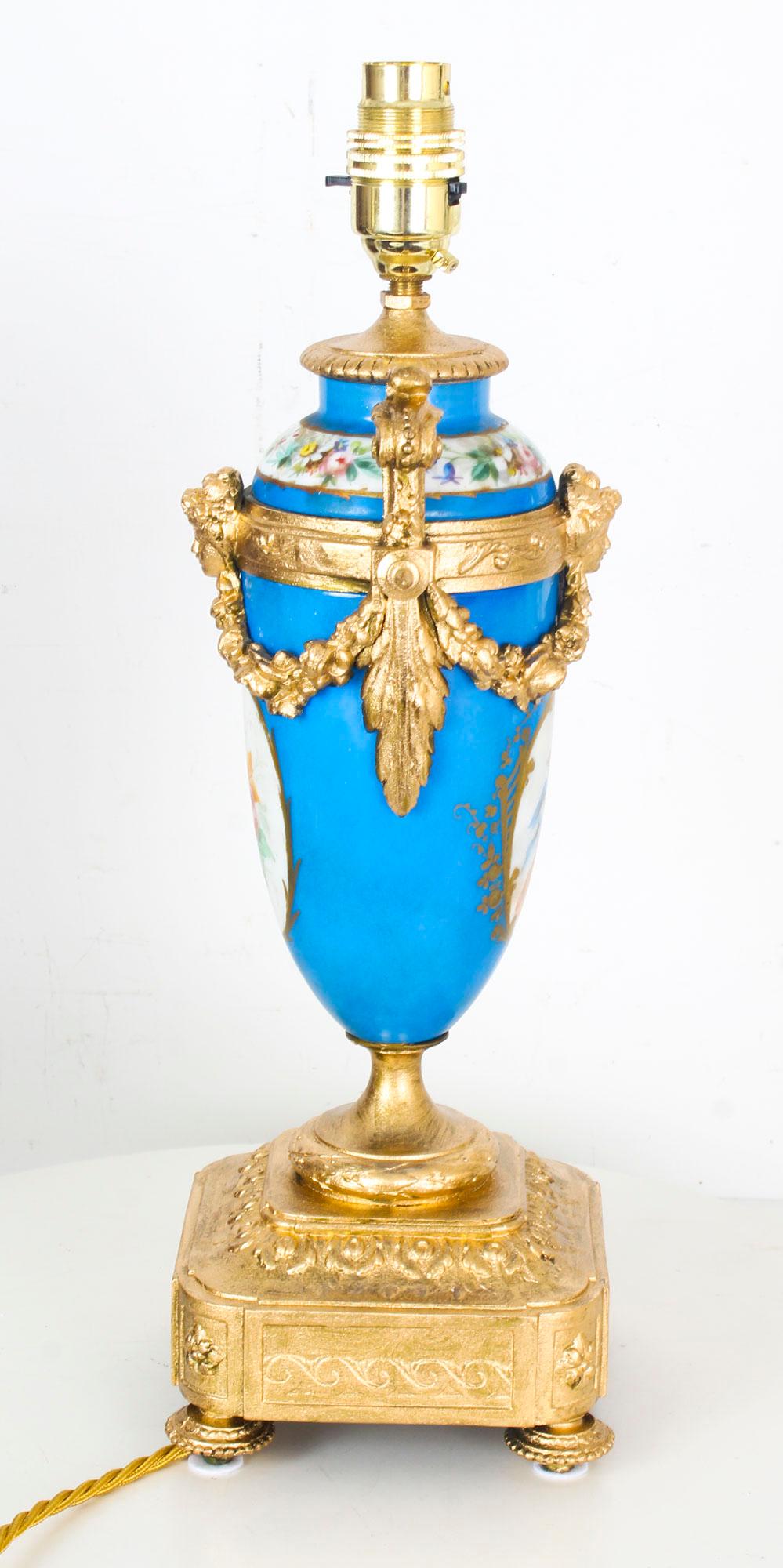 Antique Pair of Large French Bleu Celeste Sevres Vases Lamps 19th Century 9