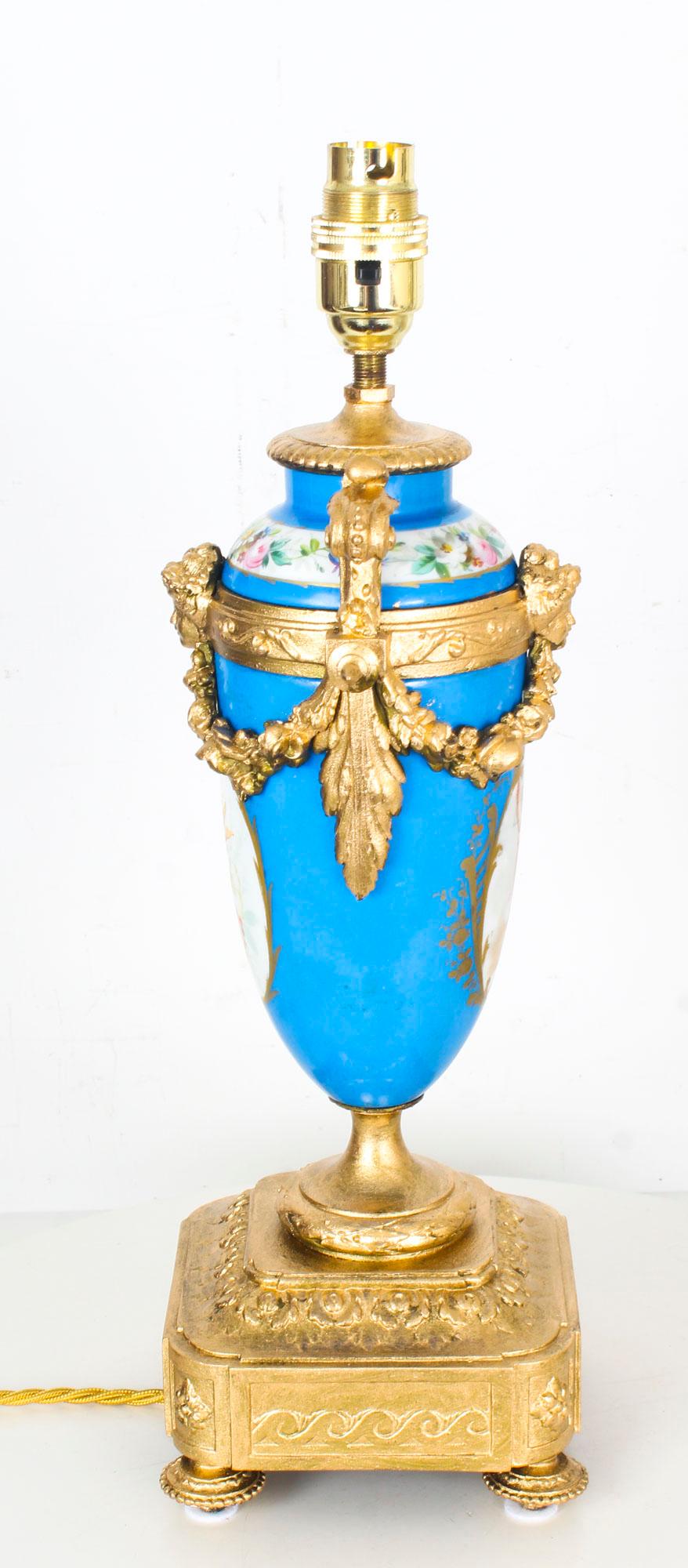 Late 18th Century Antique Pair of Large French Bleu Celeste Sevres Vases Lamps 19th Century