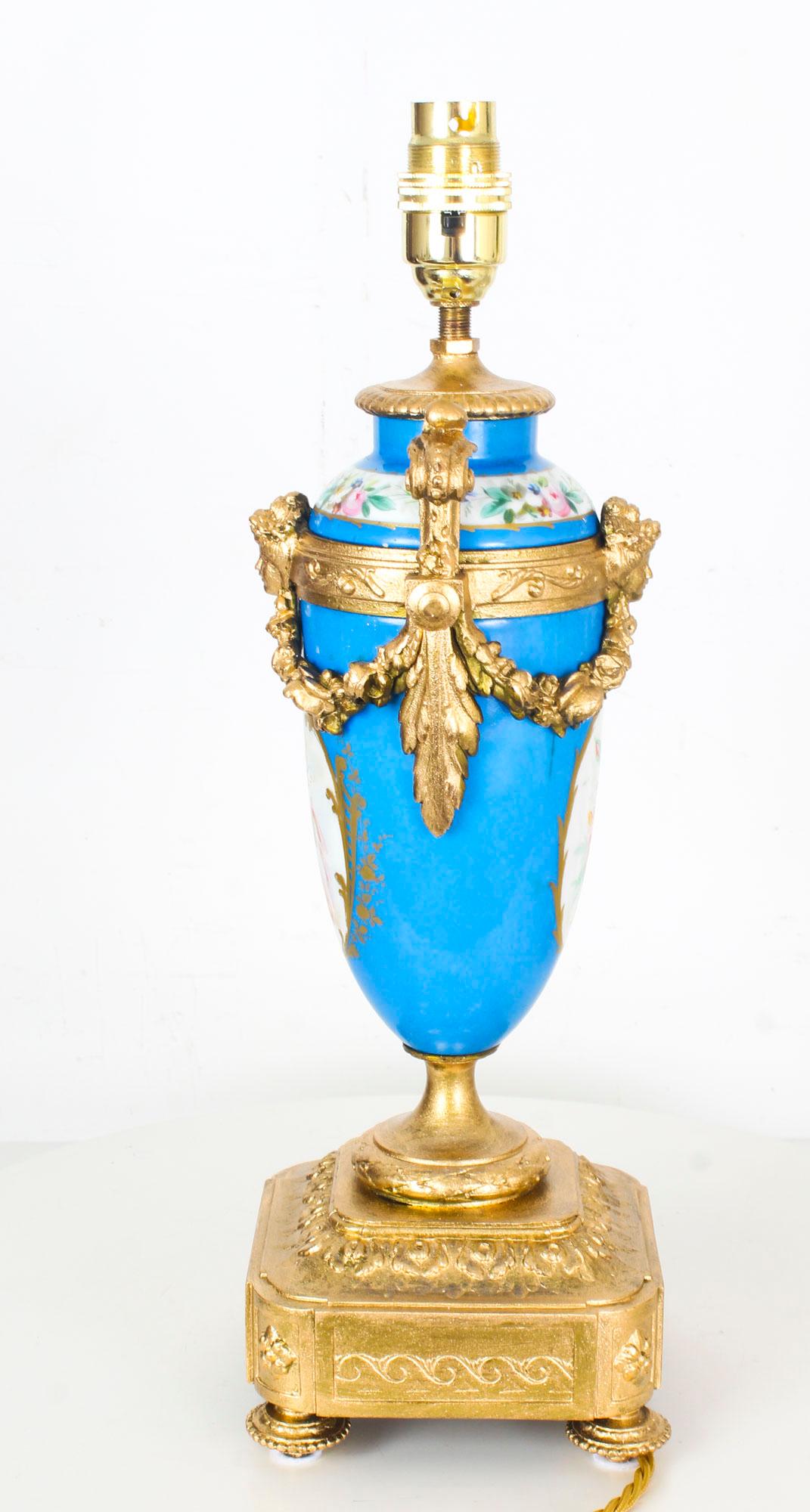 Antique Pair of Large French Bleu Celeste Sevres Vases Lamps 19th Century 2