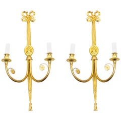 Antique Pair of Large French Louis XVI Ormolu Wall Lights Late 19th Century
