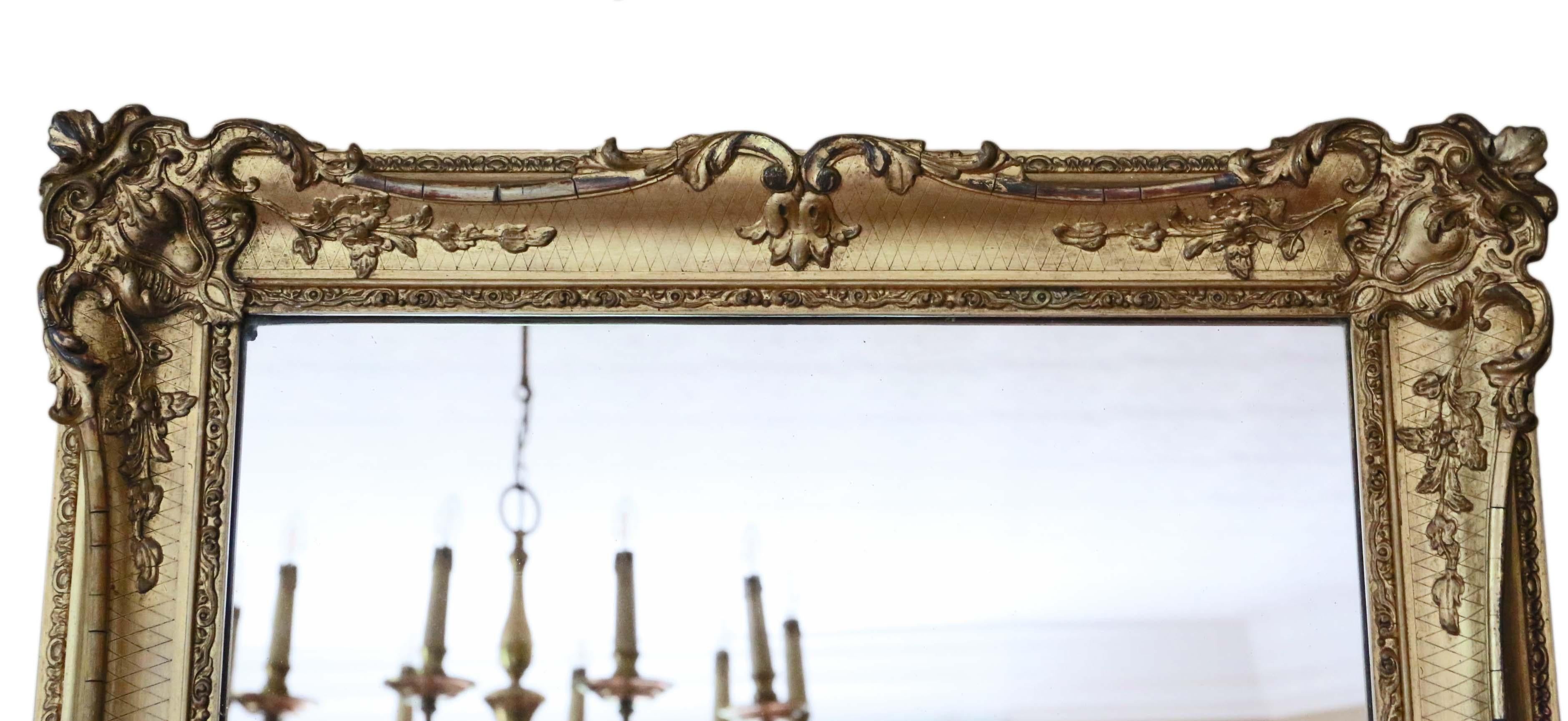 Antique Pair of Large Gilt Wall Overmantle Mirrors, 19th Century 1