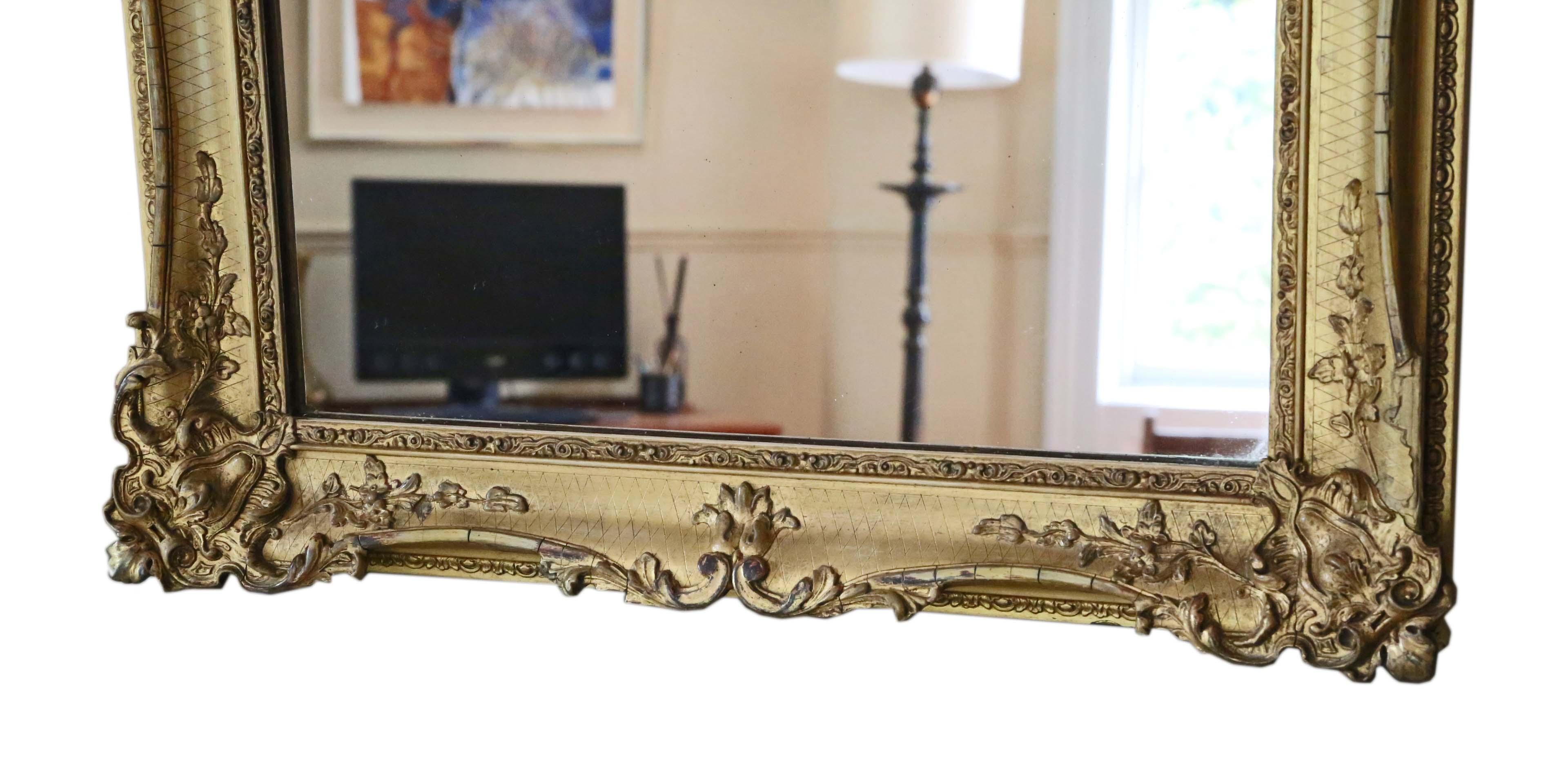 Antique Pair of Large Gilt Wall Overmantle Mirrors, 19th Century 3