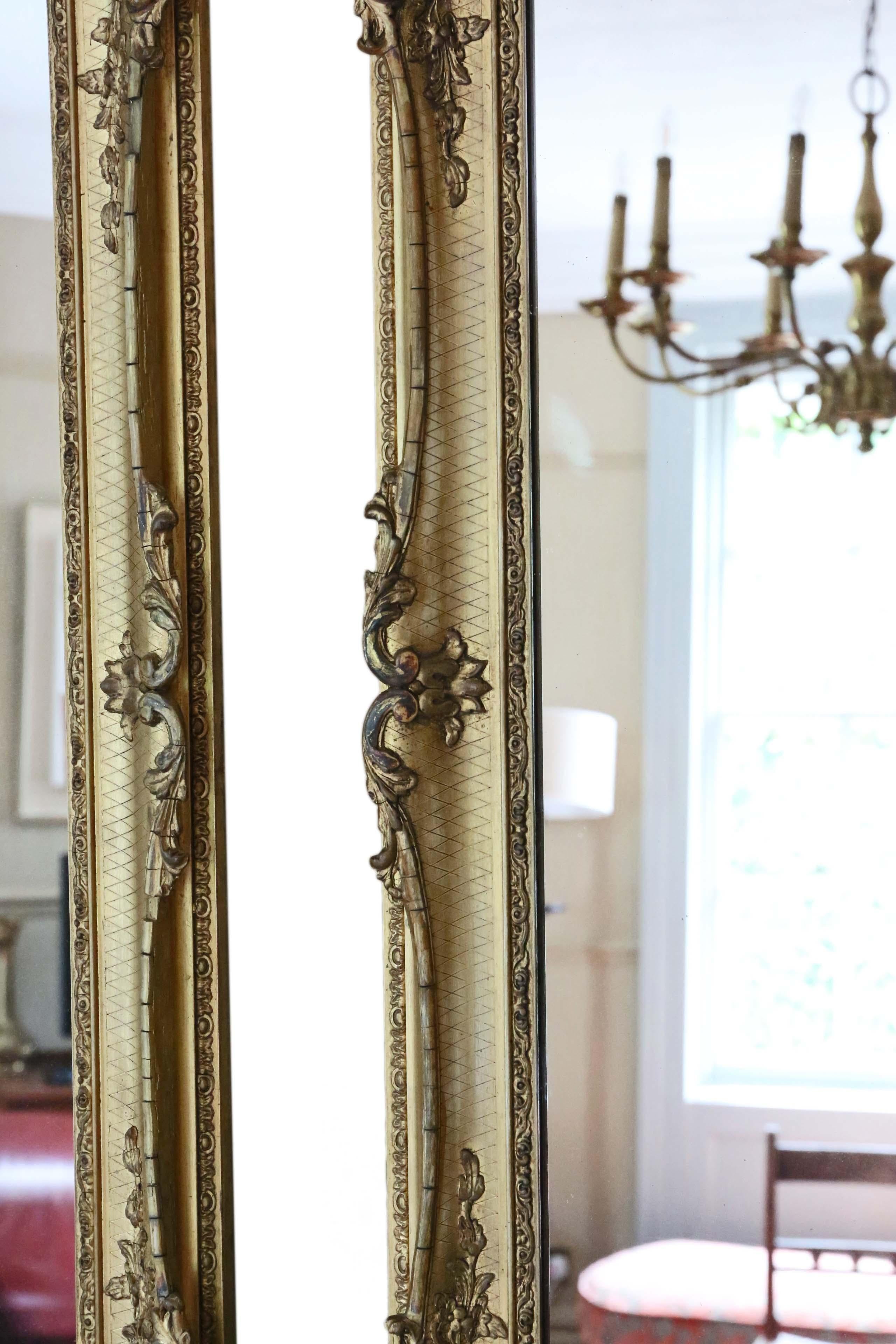 Antique Pair of Large Gilt Wall Overmantle Mirrors, 19th Century 5