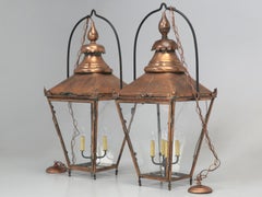 Antique Pair of Large Handmade French Copper Lanterns