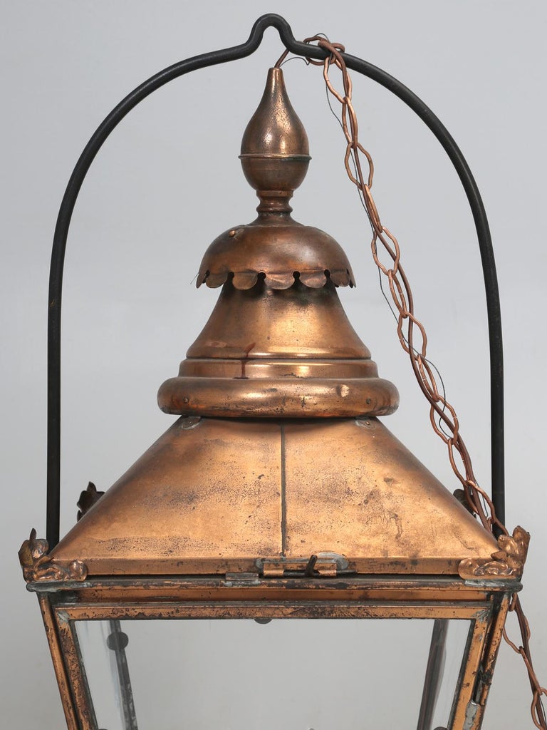 Antique Pair of Large Handmade French Copper Lanterns at 1stDibs
