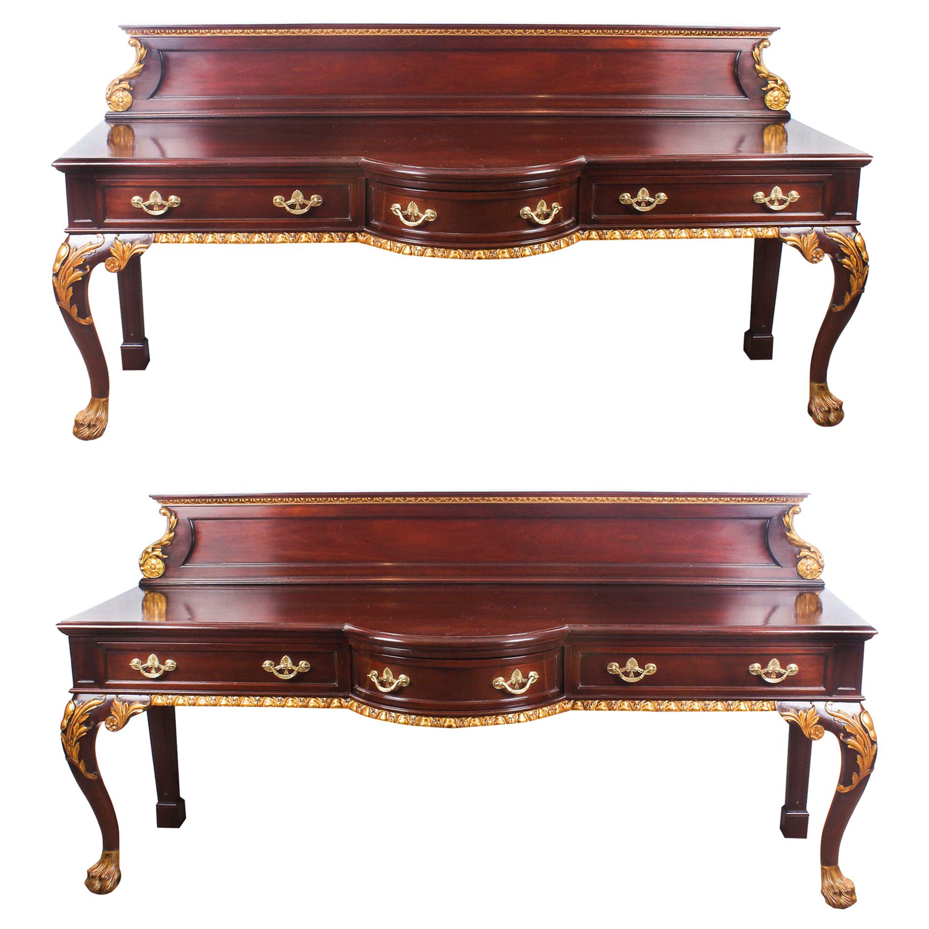 Antique Pair of Mahogany and Gilt Serving Tables, 19th Century