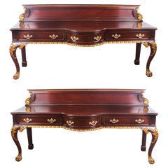 Antique Pair of Mahogany and Gilt Serving Tables, 19th Century