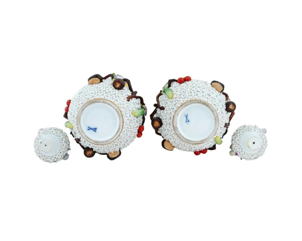 19th Century Antique Pair of Large Meissen Manner Snowball Porcelain Bottle Vases