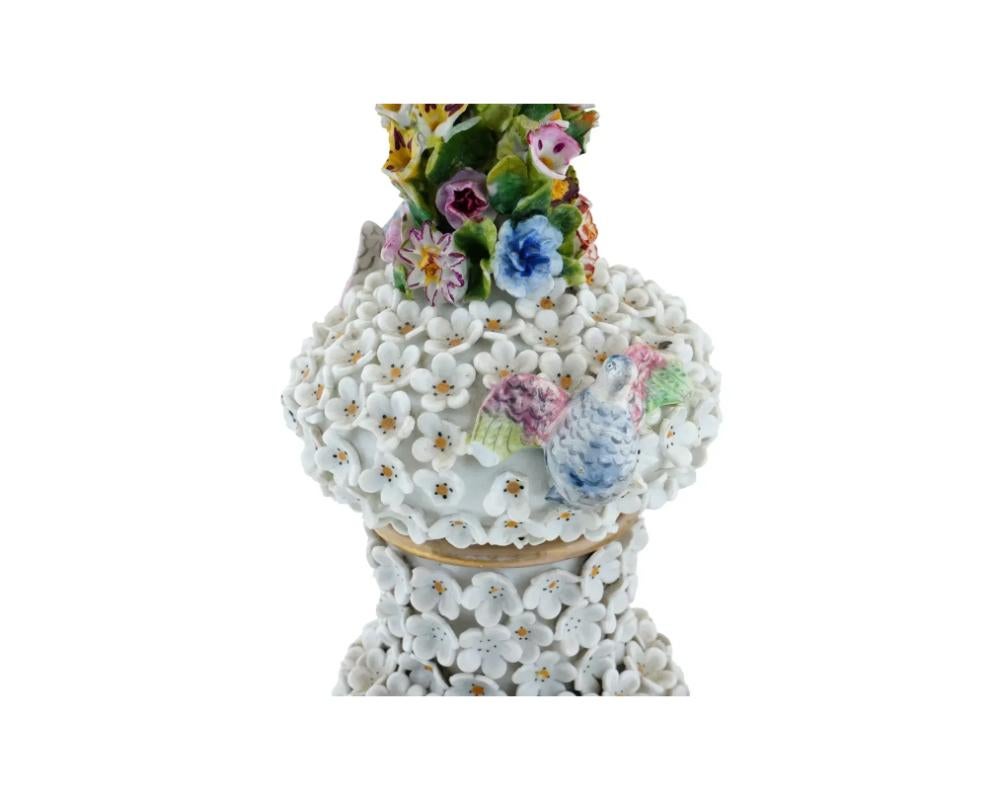 Antique Pair of Large Meissen Manner Snowball Porcelain Bottle Vases 3