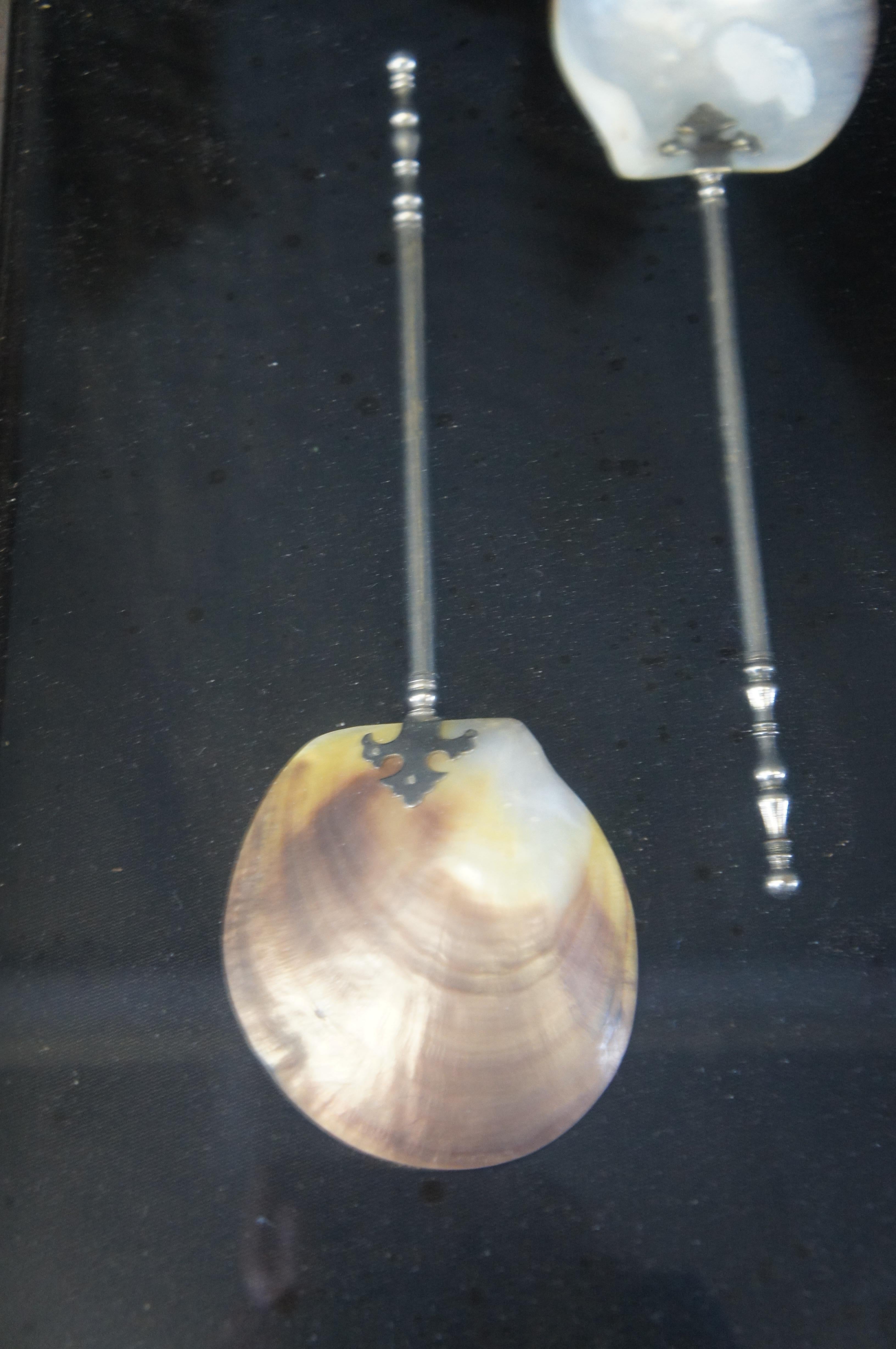 20th Century Antique Pair of Large Mother of Pearl Serving Spoons Shadow Box Framed Art 20