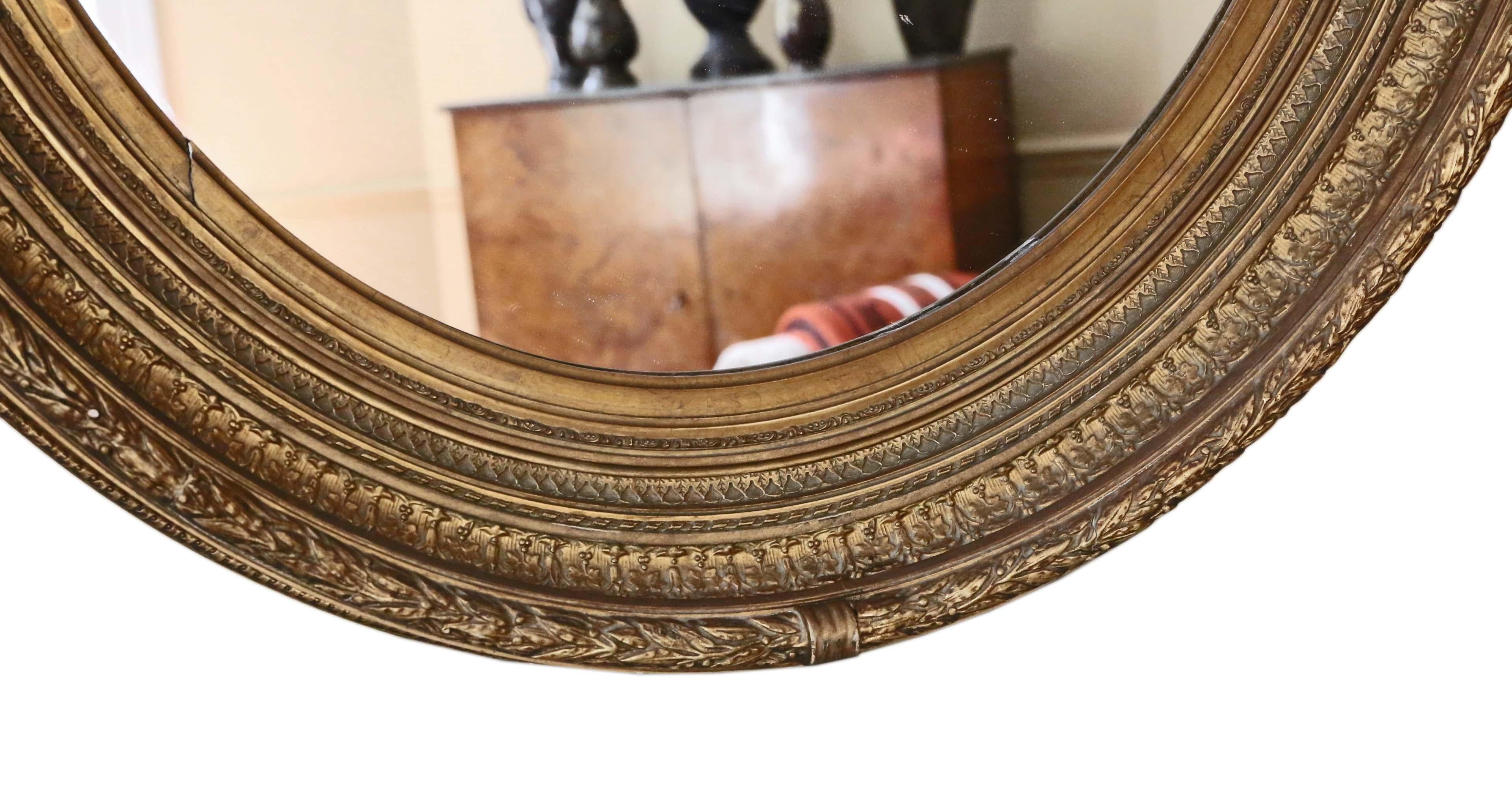 Antique Pair of Large Oval Gilt Wall Overmantle Mirrors, 19th Century 6