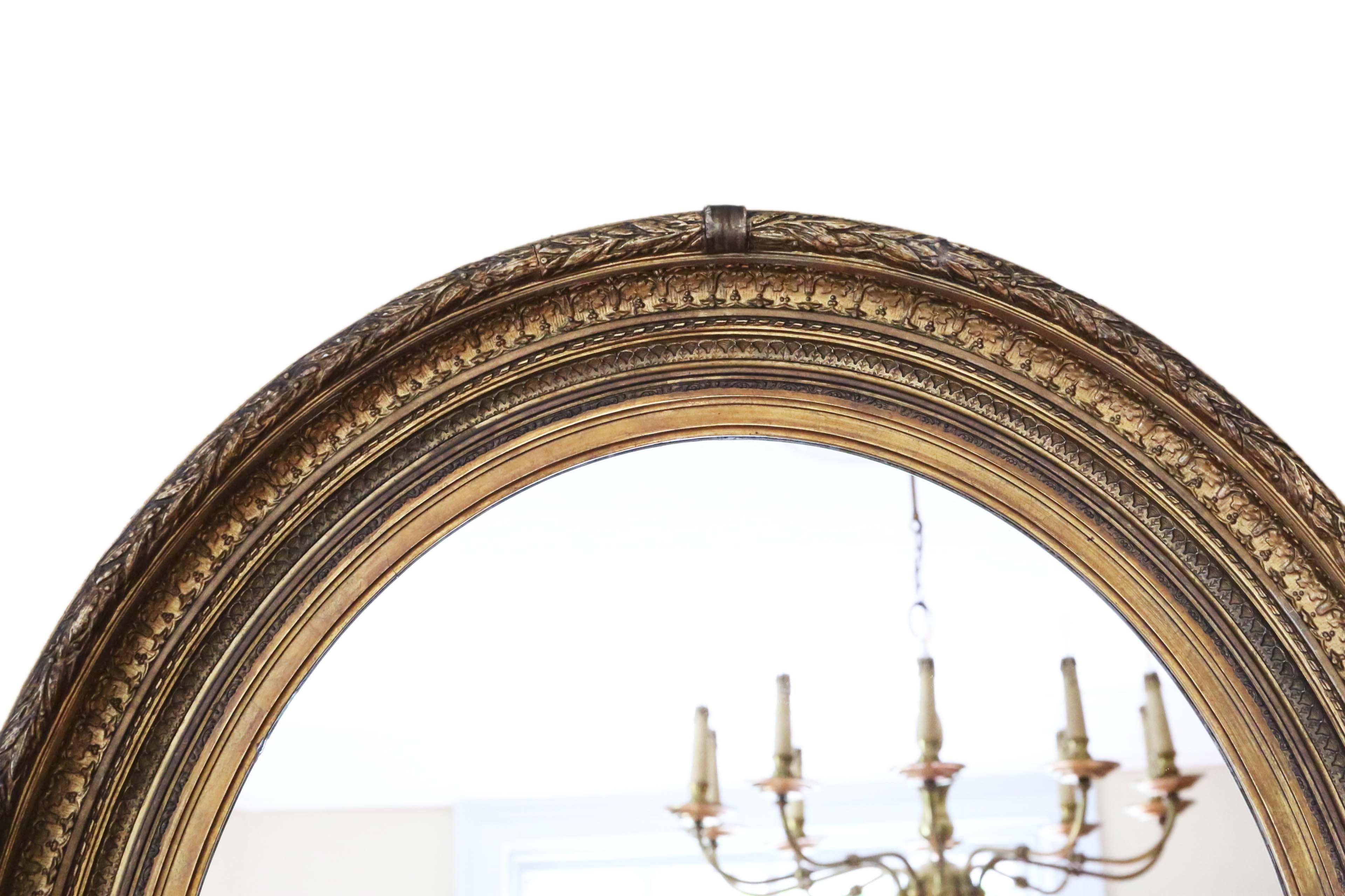 Antique Pair of Large Oval Gilt Wall Overmantle Mirrors, 19th Century In Good Condition In Wisbech, Cambridgeshire