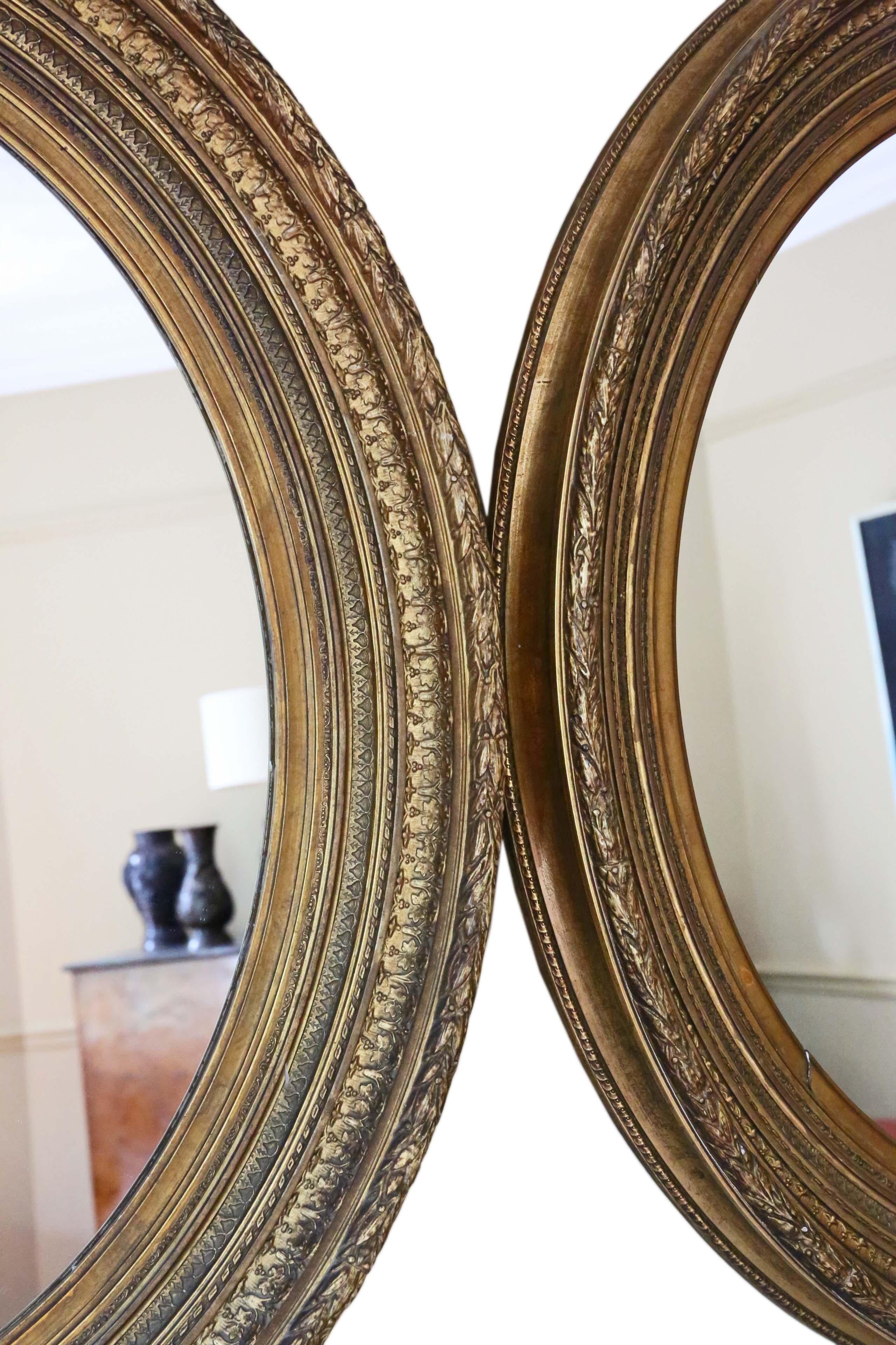 Antique Pair of Large Oval Gilt Wall Overmantle Mirrors, 19th Century 1