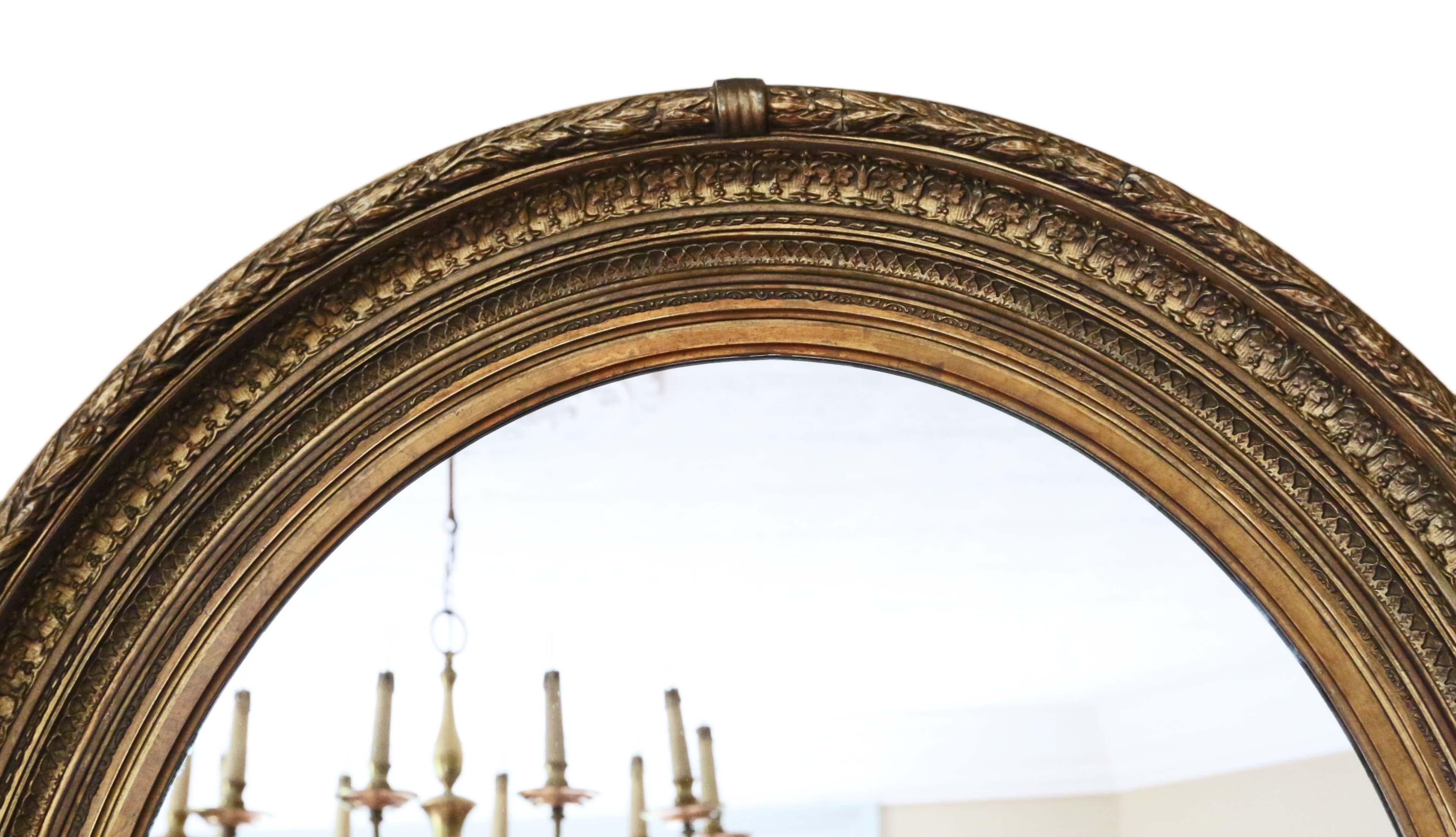 Antique Pair of Large Oval Gilt Wall Overmantle Mirrors, 19th Century 3