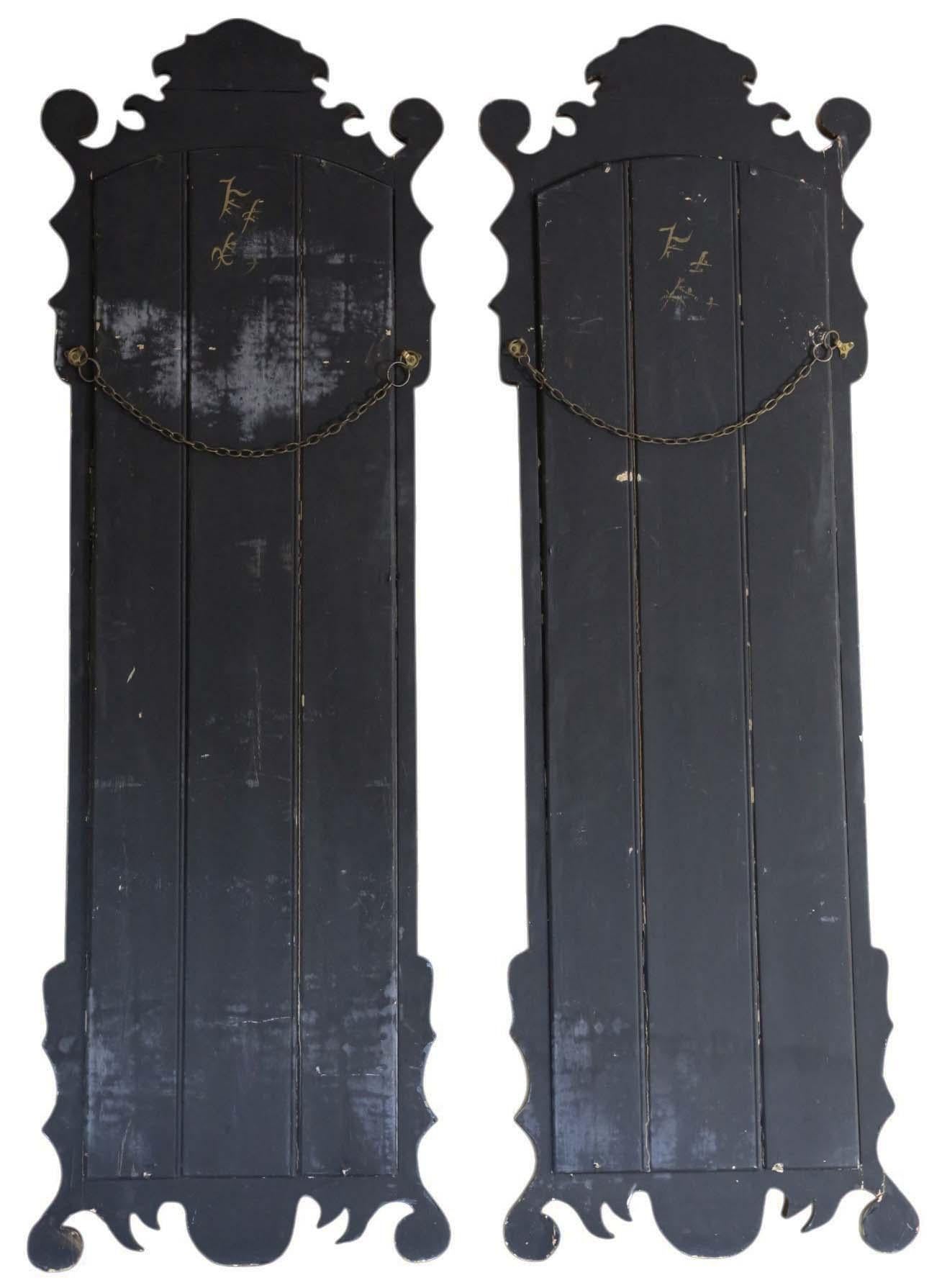 Antique Pair of Large Red Lacquer & Gilt Chinoiserie Wall Mirrors C1910 Oriental 5