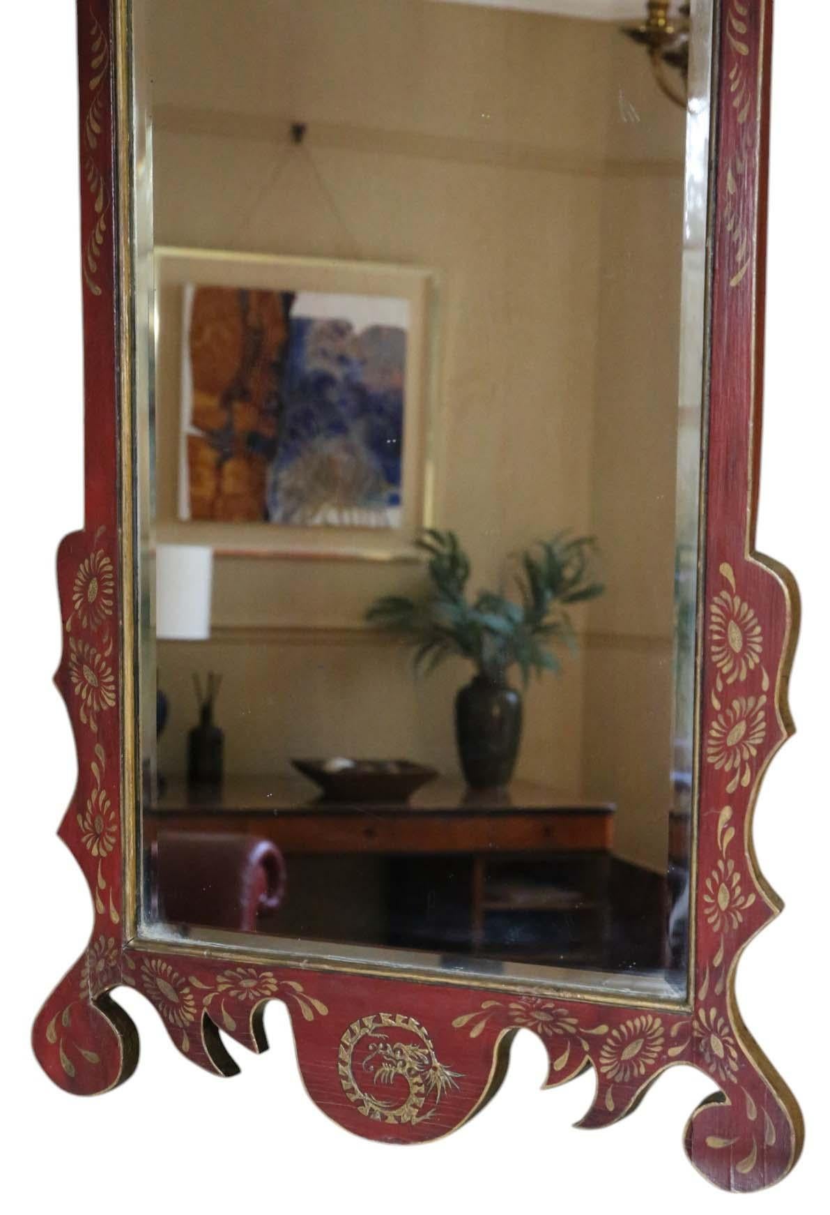 Antique Pair of Large Red Lacquer & Gilt Chinoiserie Wall Mirrors C1910 Oriental 2