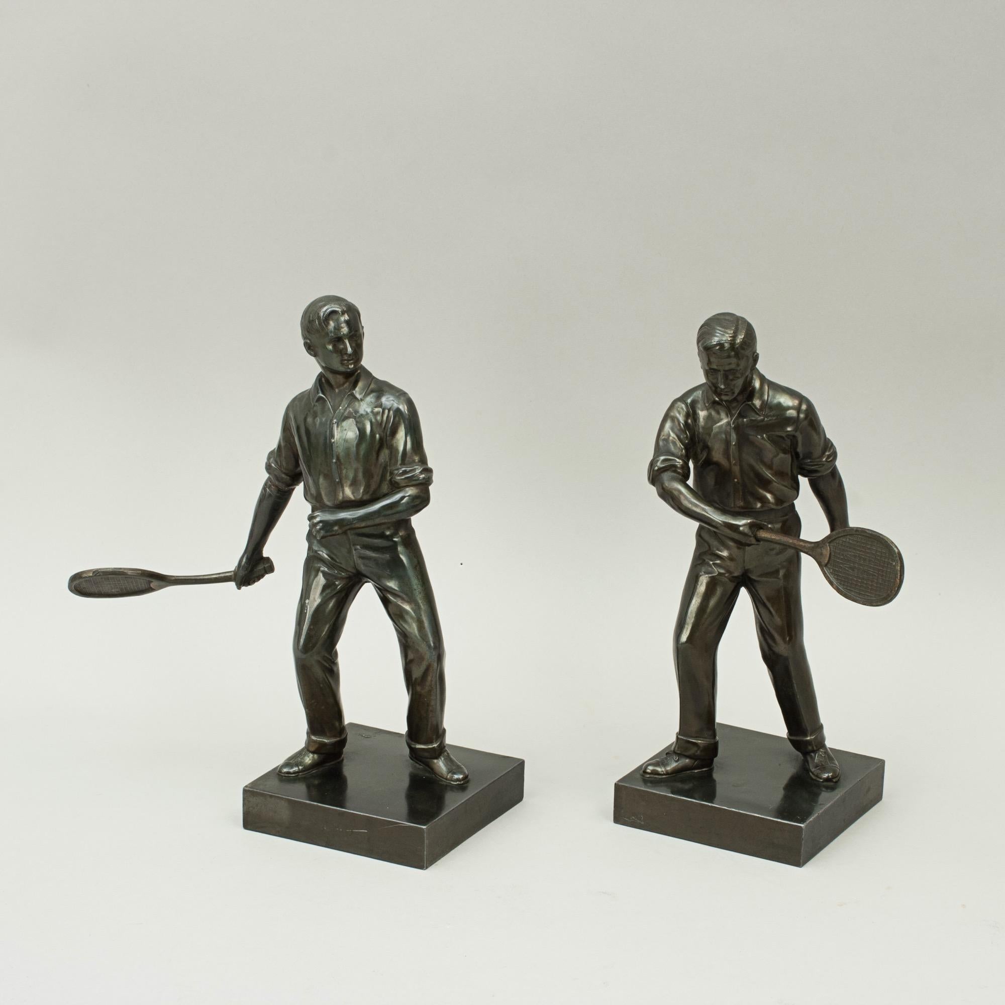 Antique Pair of Lawn Tennis Figures in Spelter, Doherty Brothers 9
