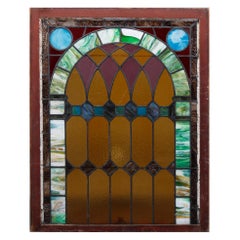 Antique Pair of Leaded Stained & Slag Glass Windows, 19th Century