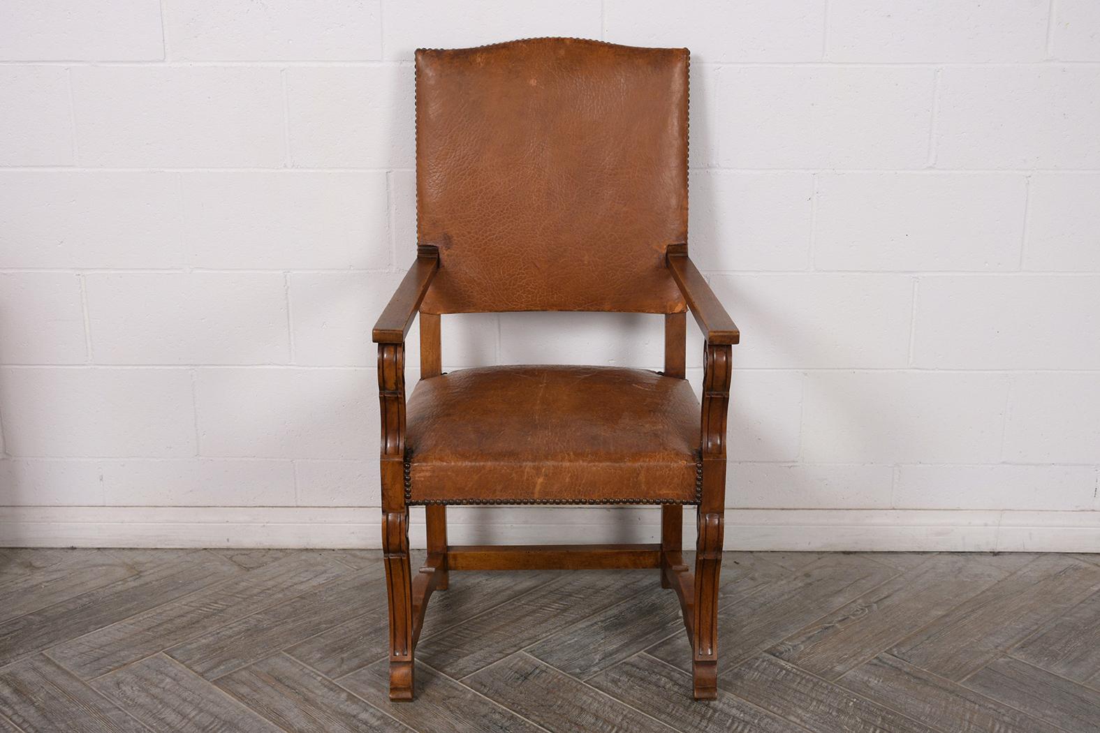 French Antique Pair of Leather Armchairs