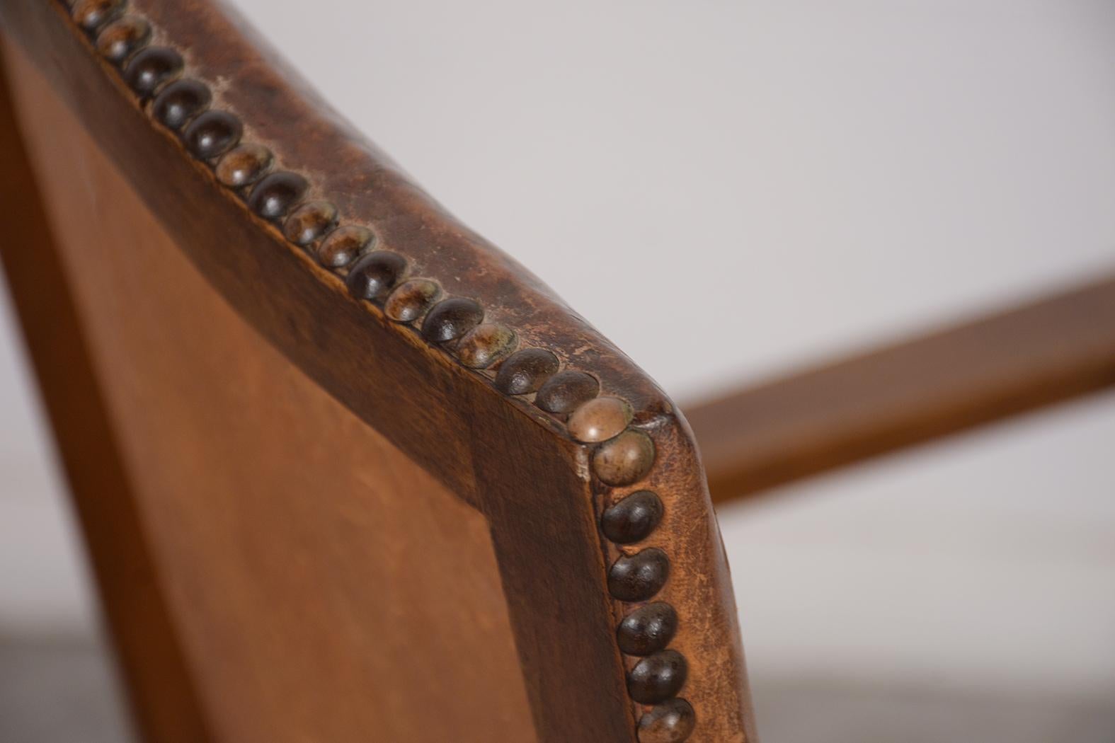 19th Century Antique Pair of Leather Armchairs