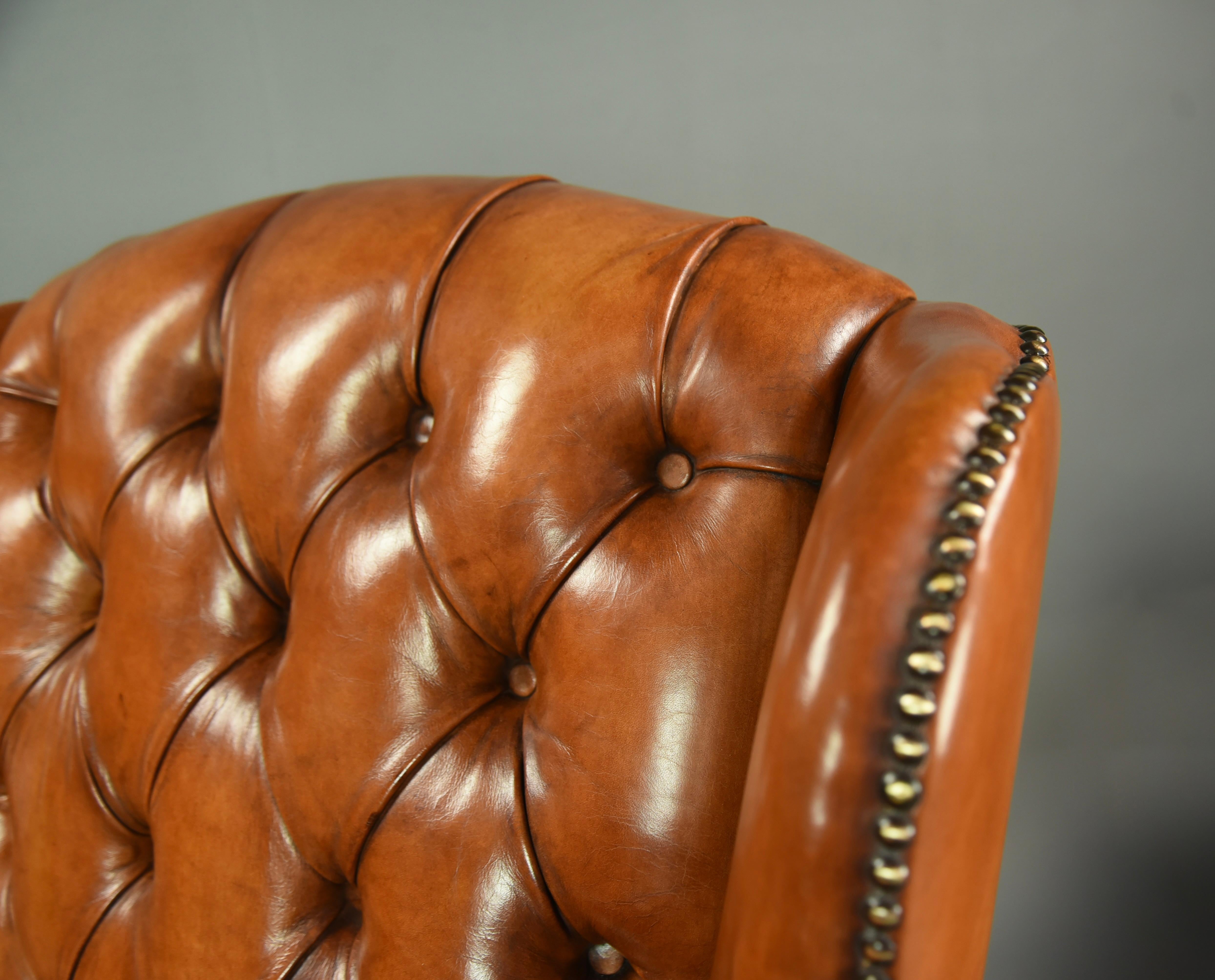 Antique Pair of Leather Wing Chairs  In Good Condition In Chelmsford, GB