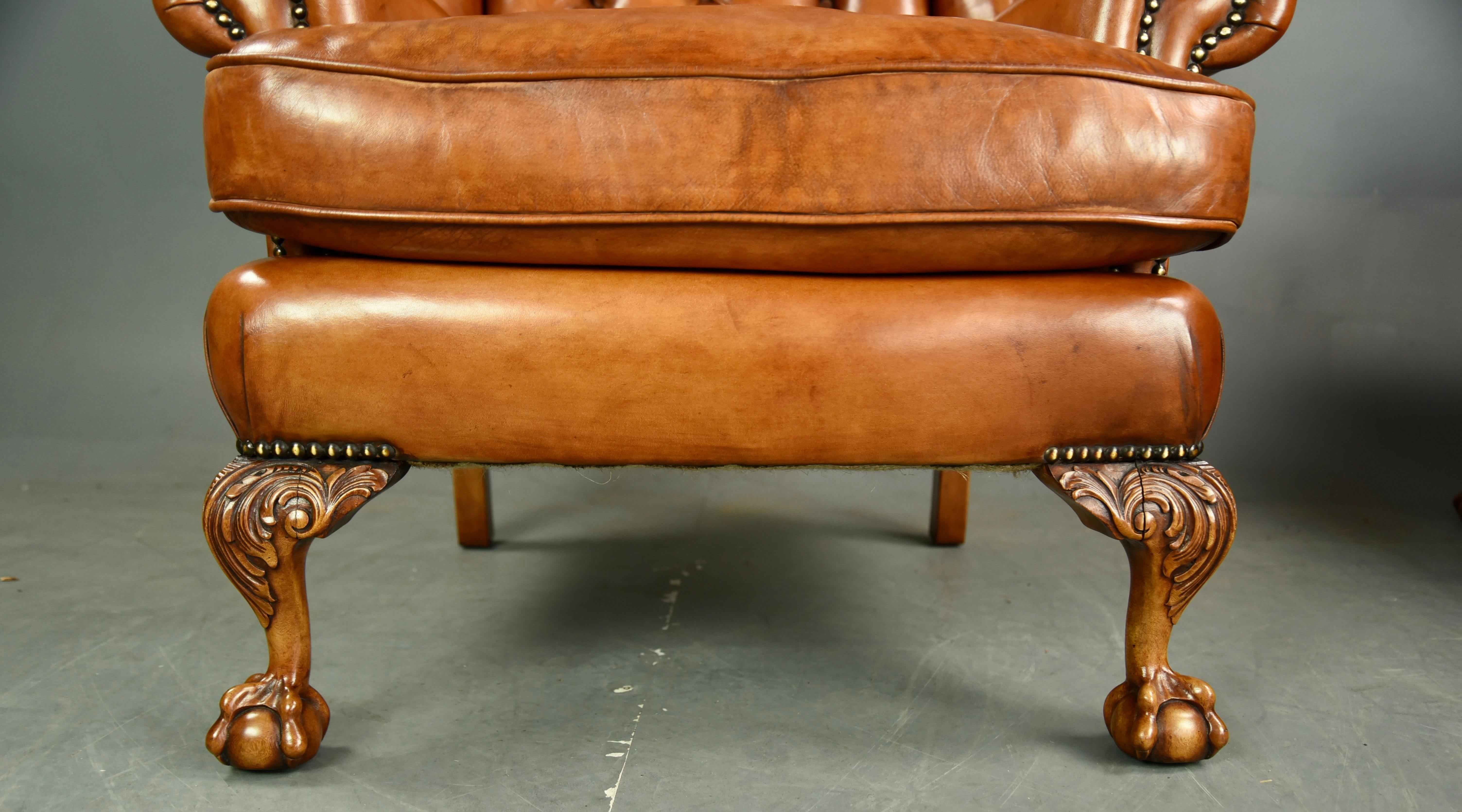 Antique Pair of Leather Wing Chairs  1