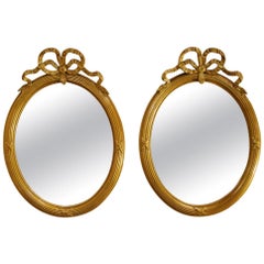 Antique Pair of Louis Seize Tied Ribbon Gold Gilt Mirrors