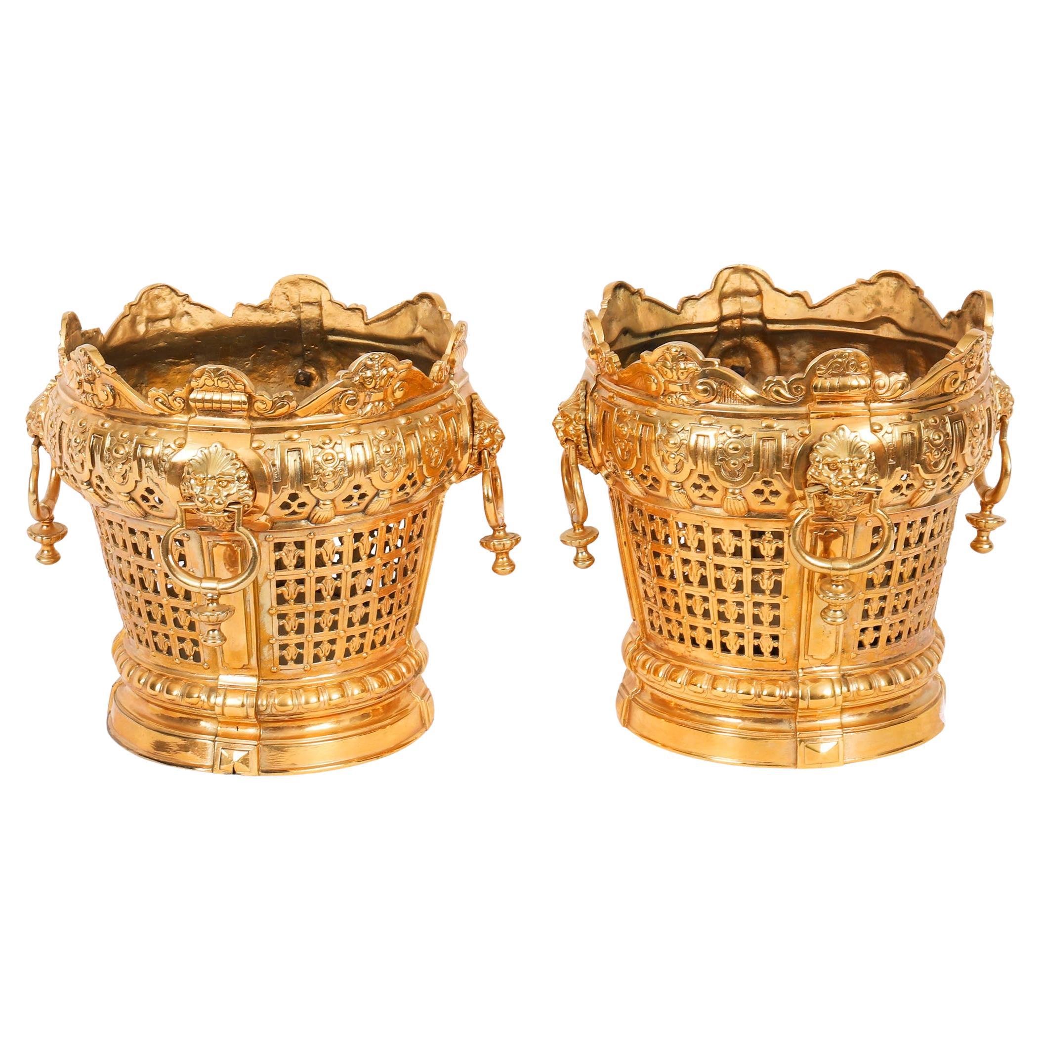 Antica coppia di Jardinieres Luigi XIV Ormolu del XIX secolo